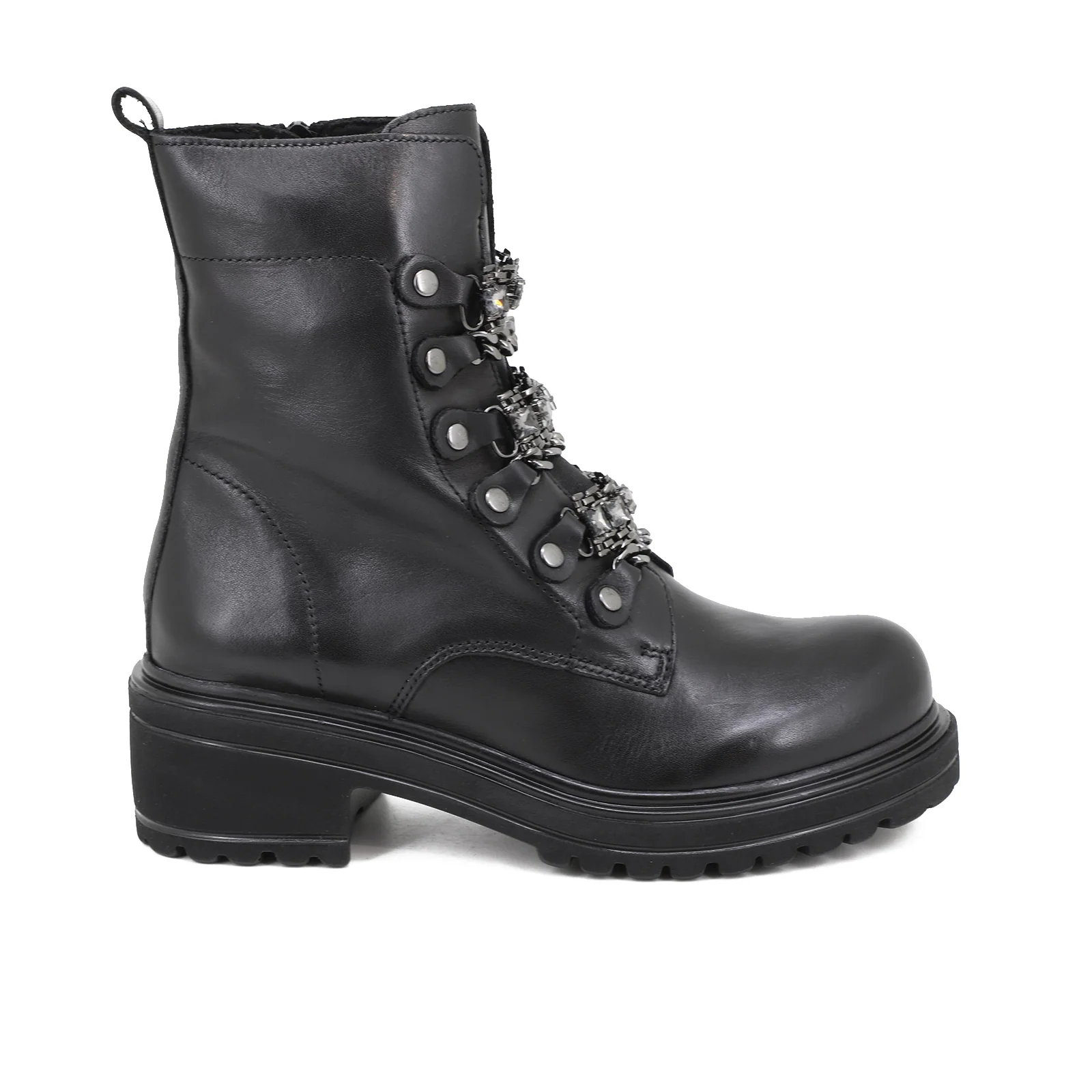 Stivaletti anfibi in vera pelle con dettagli gioiello QH21_S-2358