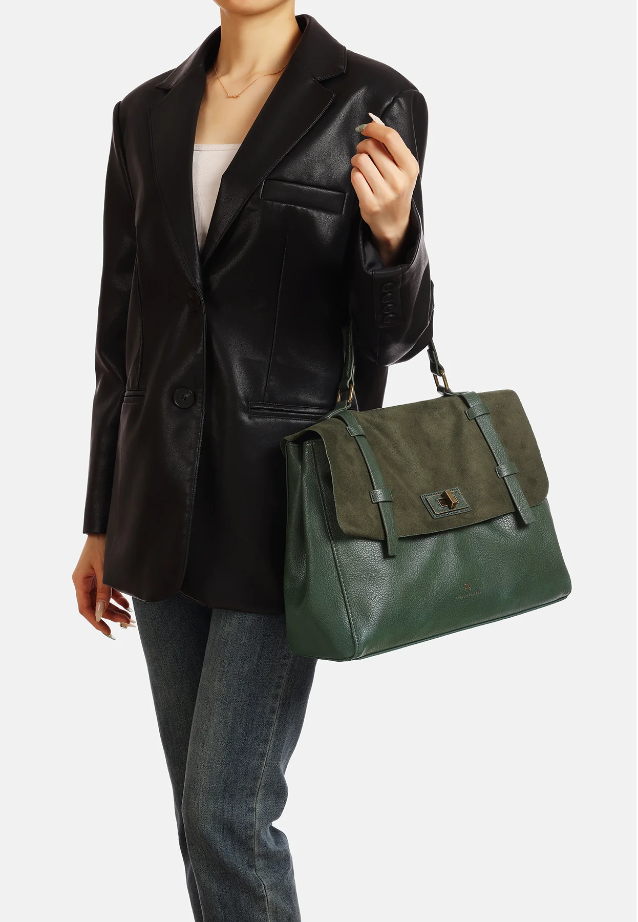 Borsa stile college in ecopelle e camoscio M1054 - Image 19