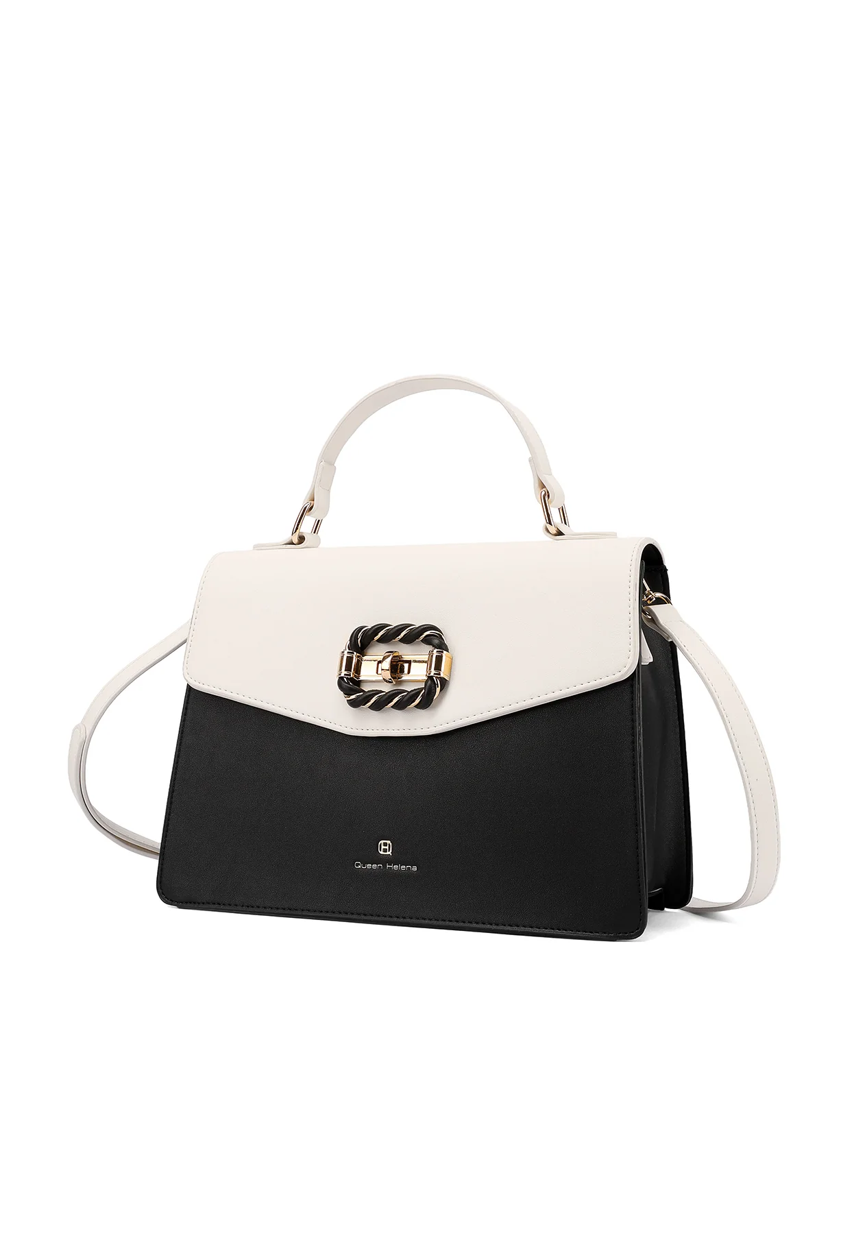 Borsa a mano elegante bicolore con fibbia e manico M1108 - Image 3