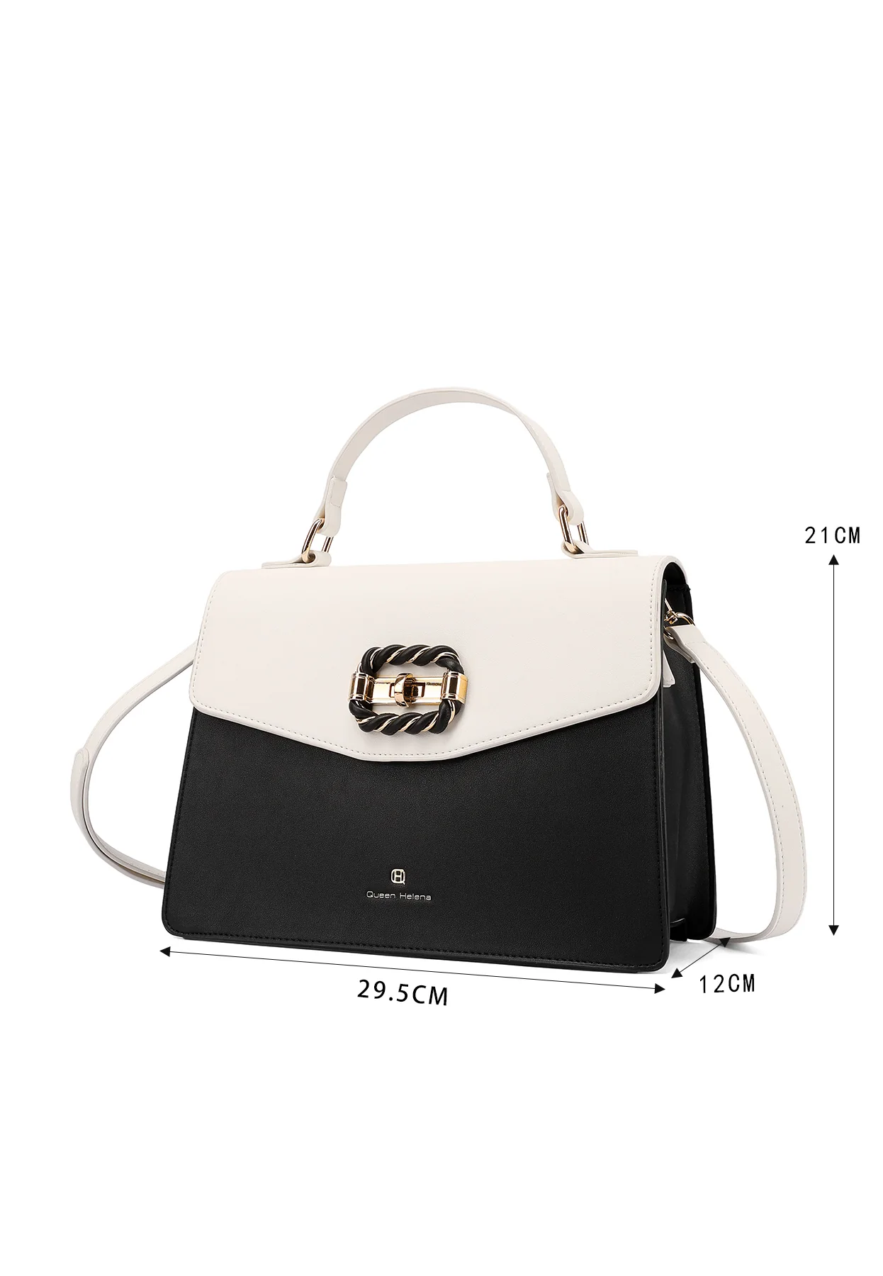 Borsa a mano elegante bicolore con fibbia e manico M1108 - Image 4