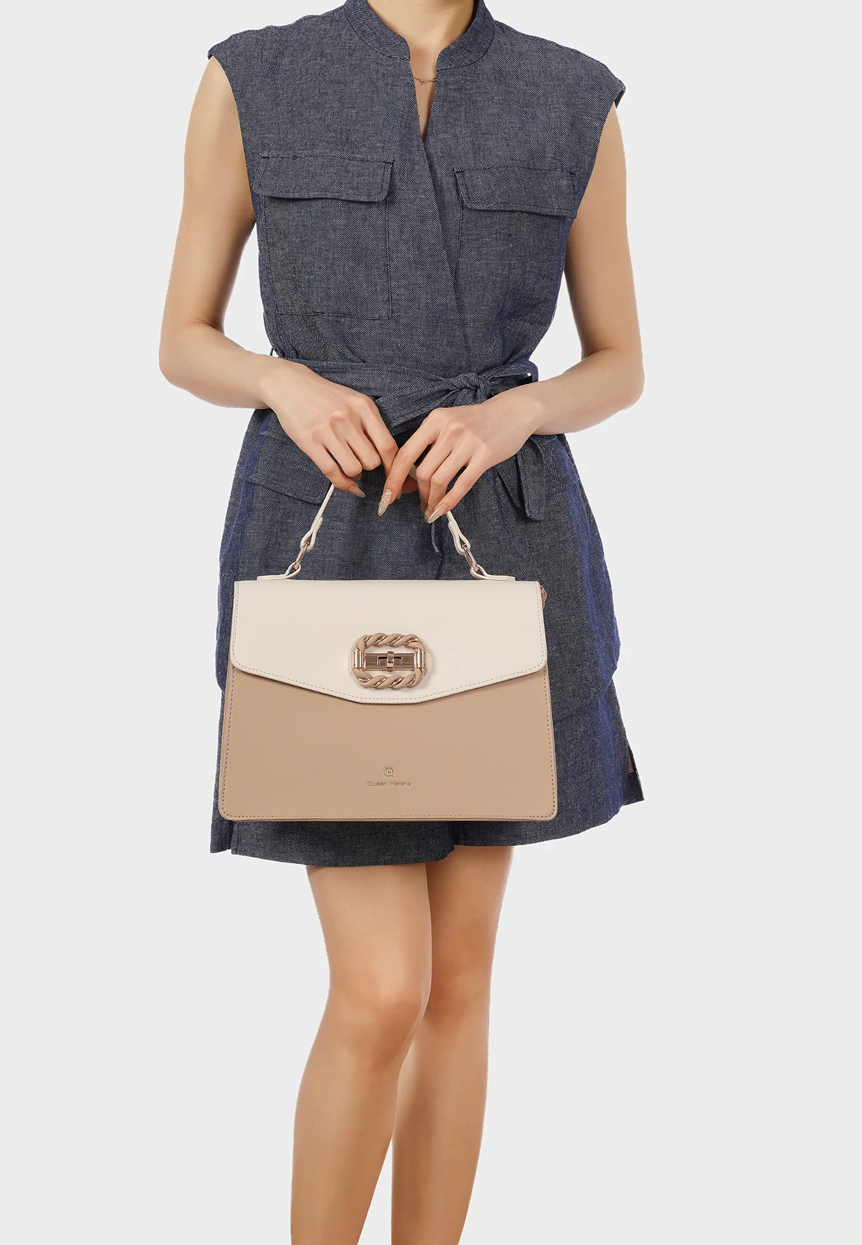 Borsa a mano elegante bicolore con fibbia e manico M1108 - Image 7