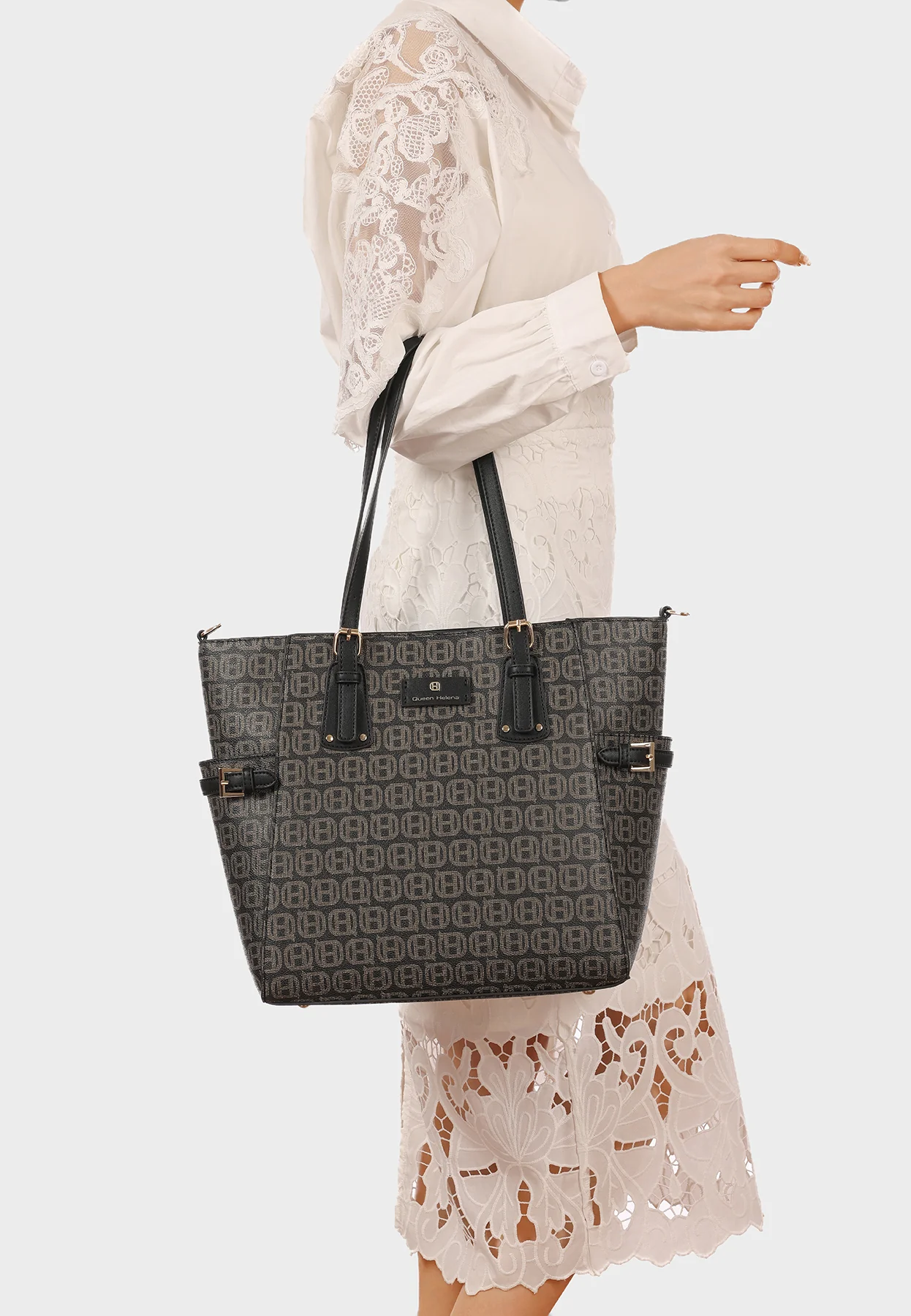 Borsa shopper con stampa logo e tracolla M1110 - Image 7