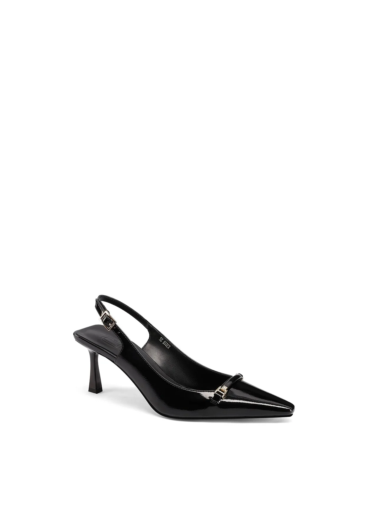 Dècolletè Slingback nera a punta verniciata con cinturini K3668 - Image 3