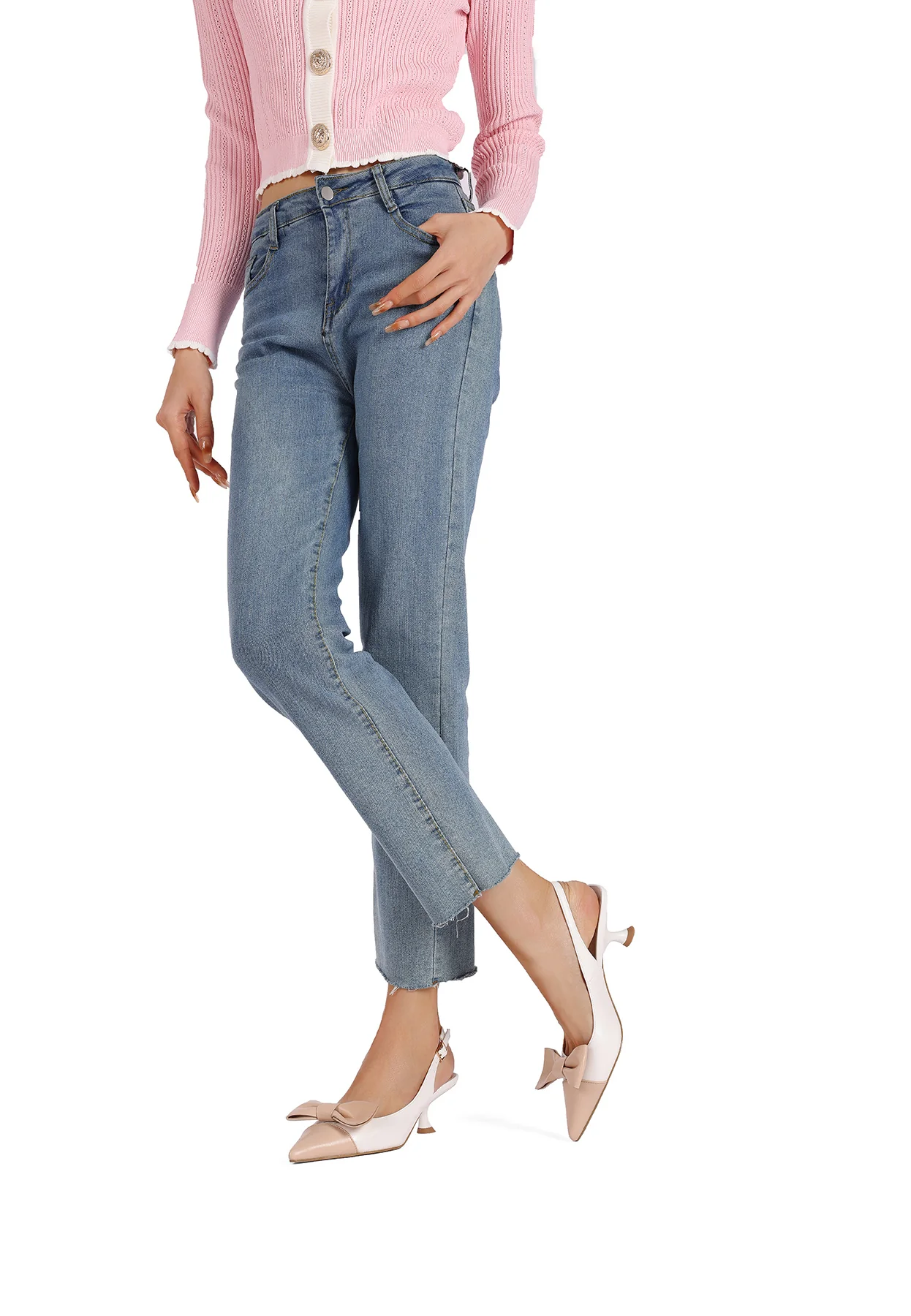 Decolleté slingback bicolore con fiocco e tacco basso K3746