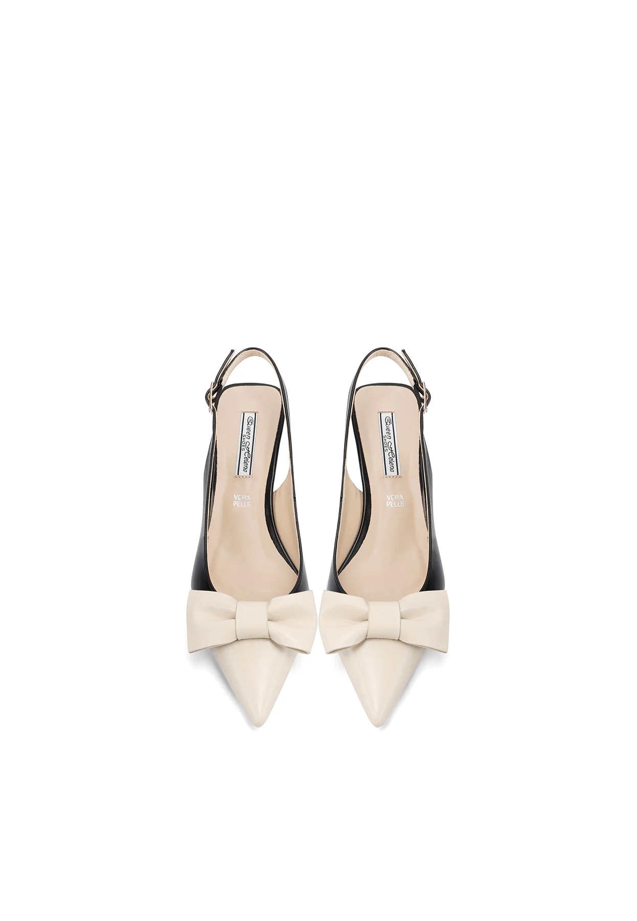 Decolleté slingback bicolore con fiocco e tacco basso K3746 - Image 12