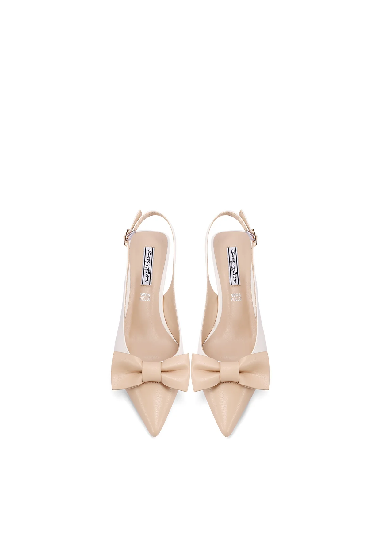 Decolleté slingback bicolore con fiocco e tacco basso K3746 - Image 5