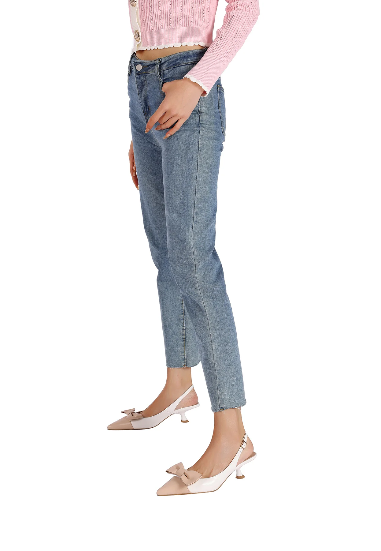 Decolleté slingback bicolore con fiocco e tacco basso K3746 - Image 7