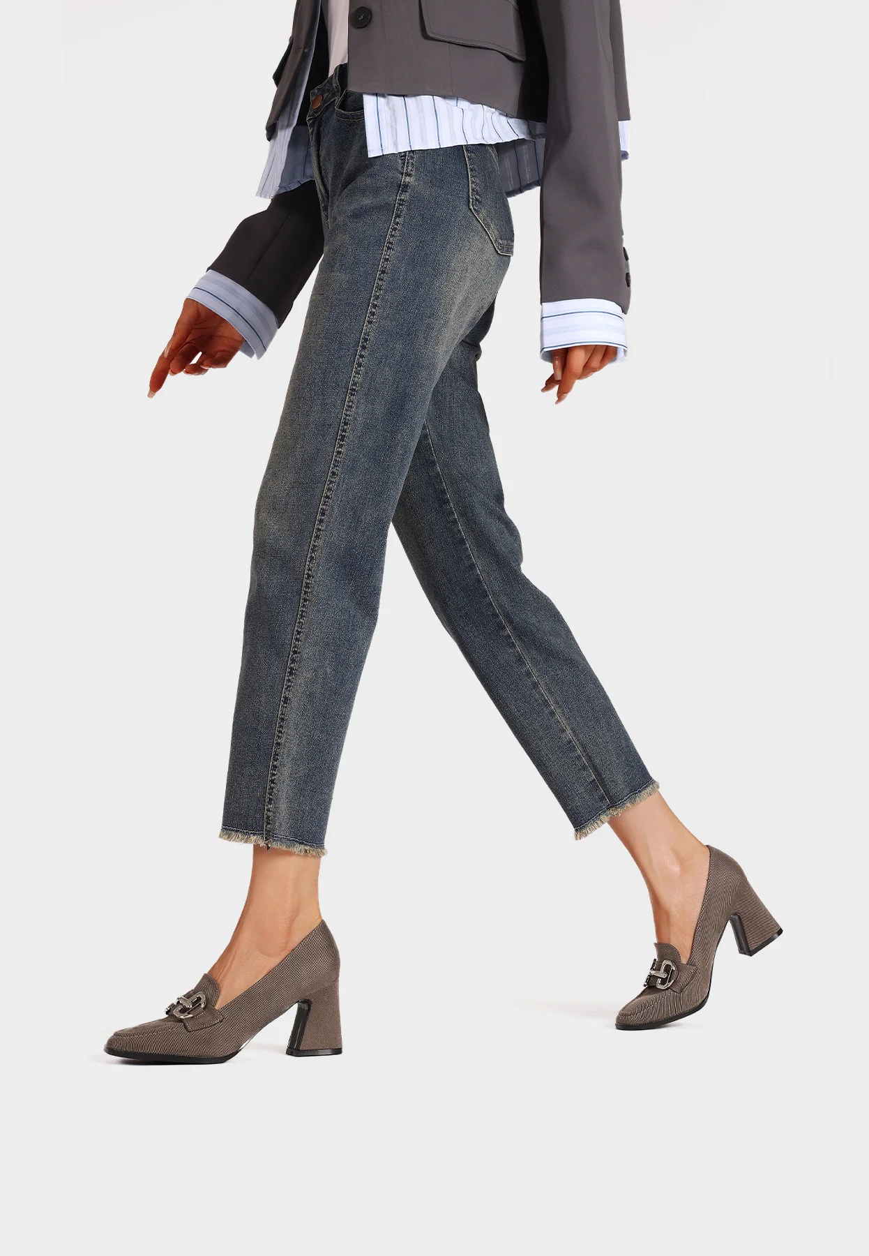Décolleté mocassino nero con tacco svasato ZM9818 - Image 14