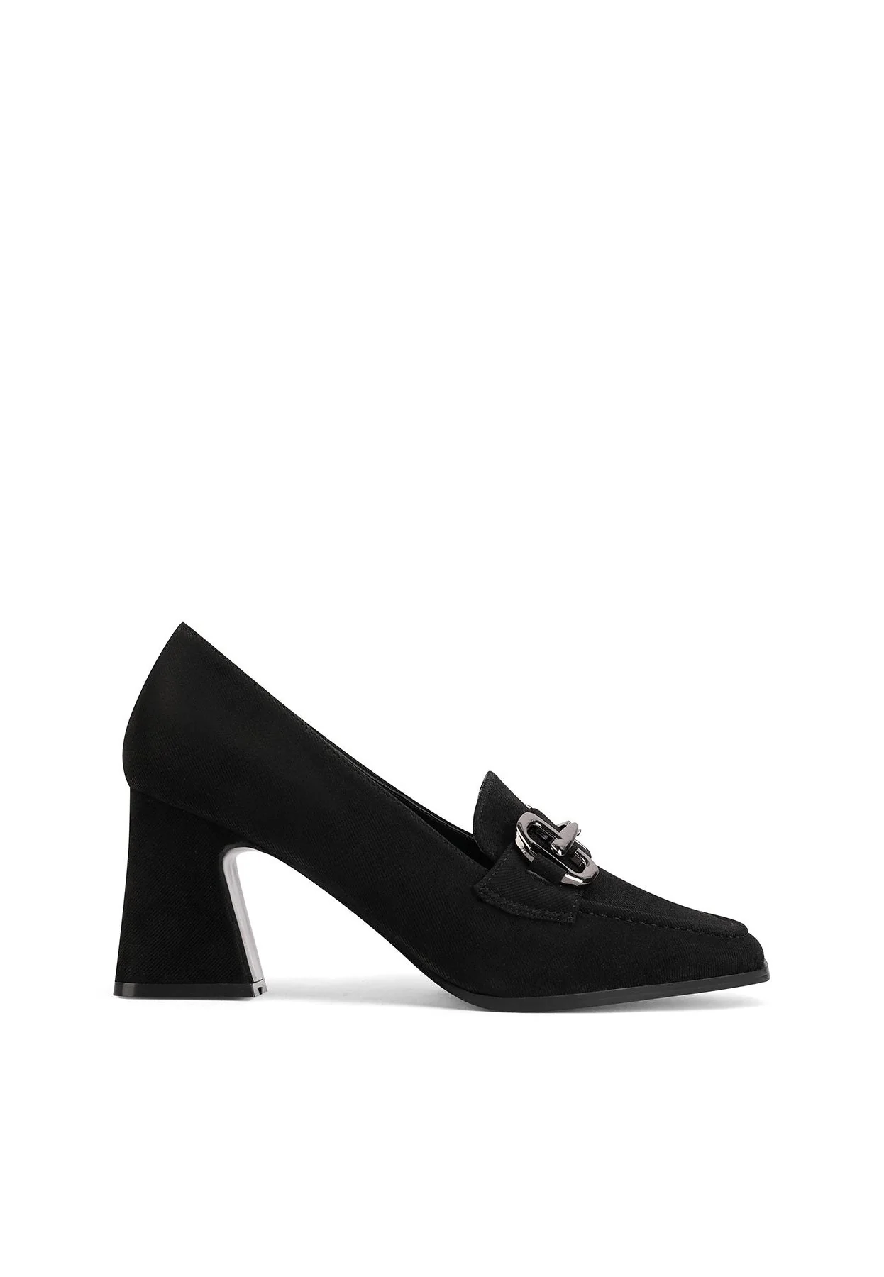 Décolleté mocassino nero con tacco svasato ZM9818 - Image 2