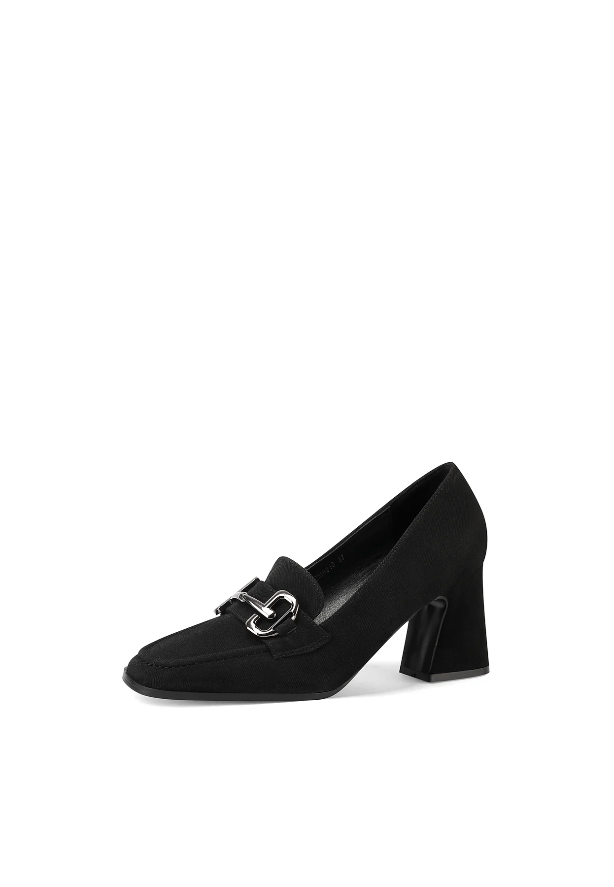 Décolleté mocassino nero con tacco svasato ZM9818 - Image 3