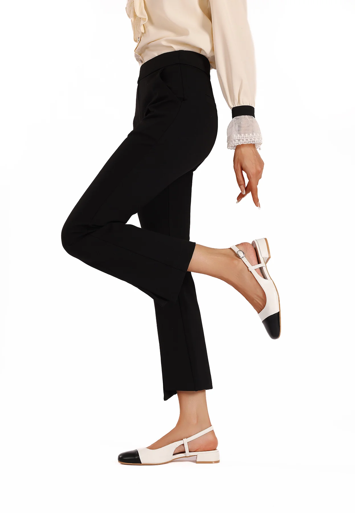 Decolletè Slingback bicolore a punta con tacco basso ZM9933 - Image 14