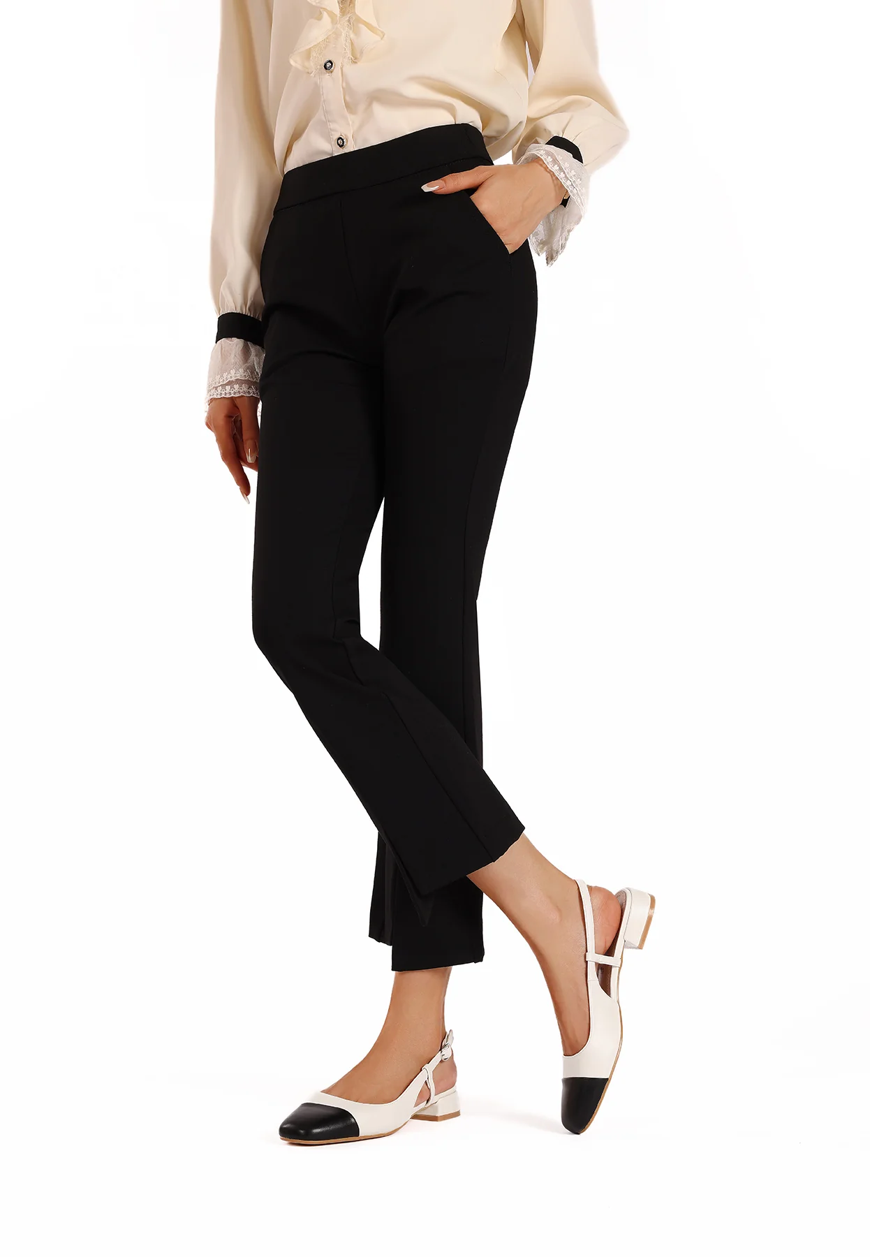 Decolletè Slingback bicolore a punta con tacco basso ZM9933 - Image 8