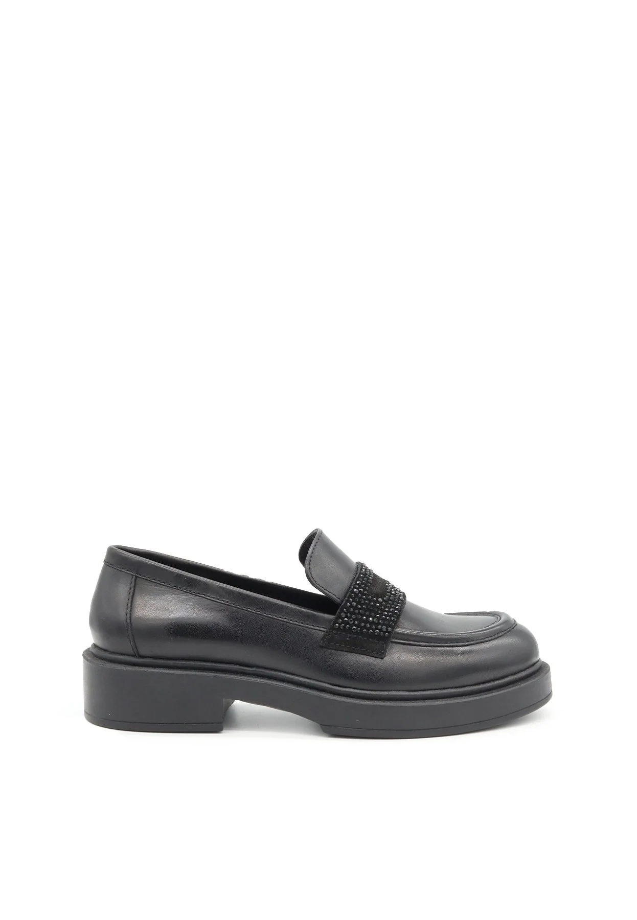 Mocassino nero con dettaglio luminoso e suola alta QH-23 L-414