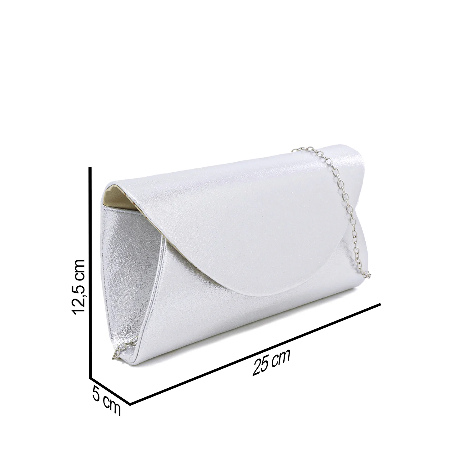 Pochette metallizzata elegante a busta con catena sottile S608 - Image 3