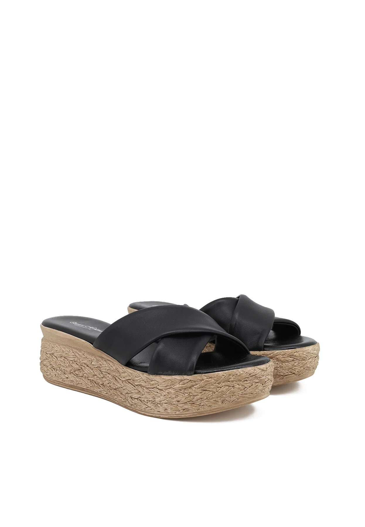 Ciabatte platform in vera pelle con suola effetto paglia 3322-3156 - Image 6