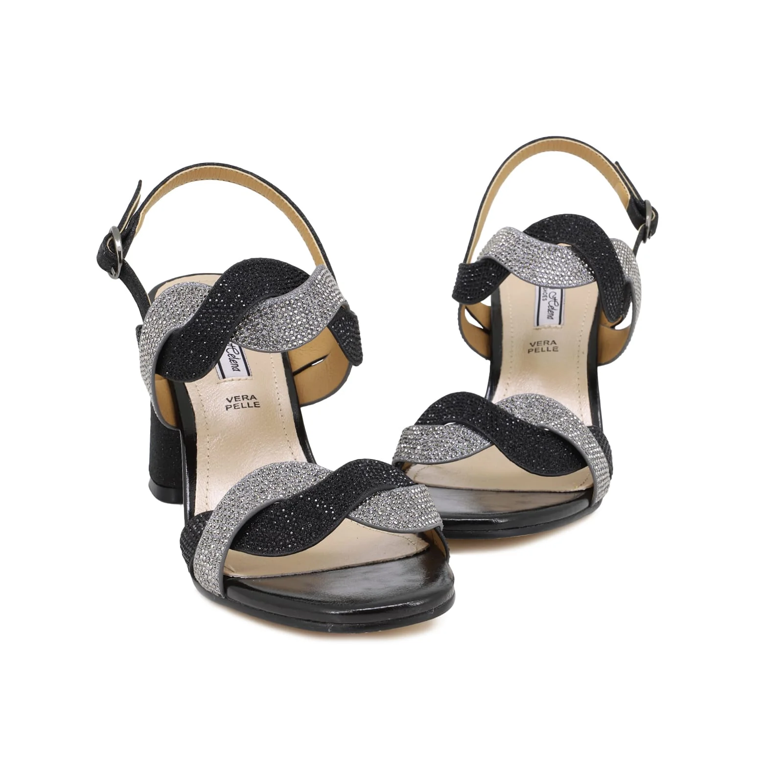 Sandali gioiello argento con strass e tacco largo ZM9010 - Image 15