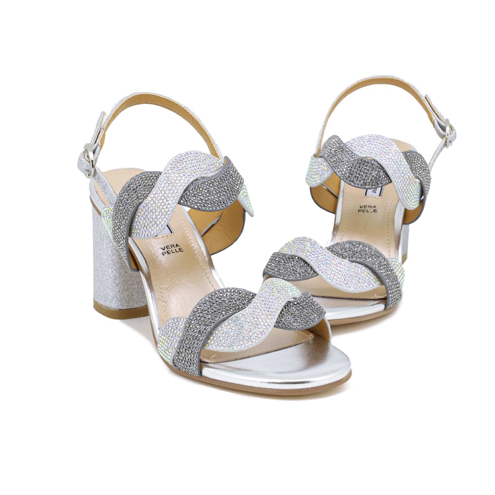 Sandali gioiello argento con strass e tacco largo ZM9010 - Image 6