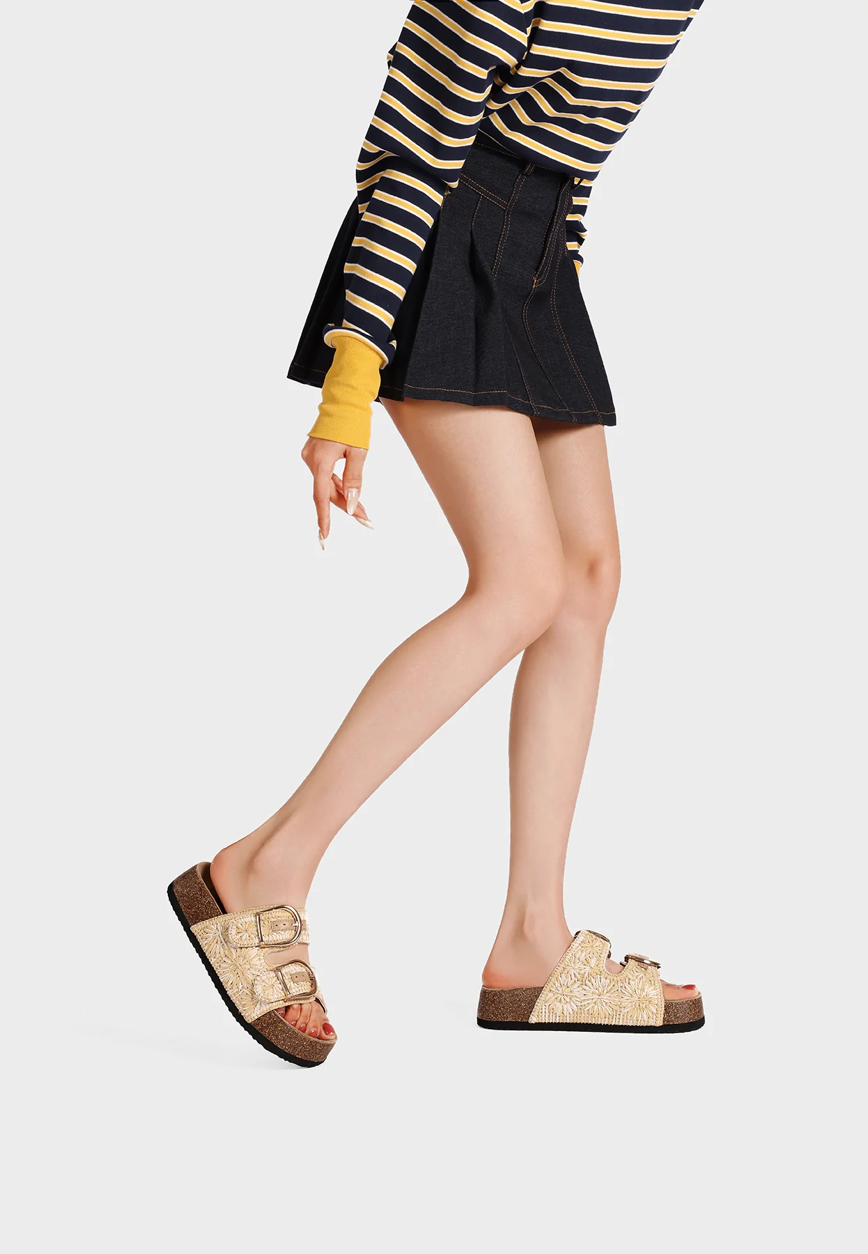 Ciabatte donna rafia con fibbie doppie e platform alto X34-114 - Image 17
