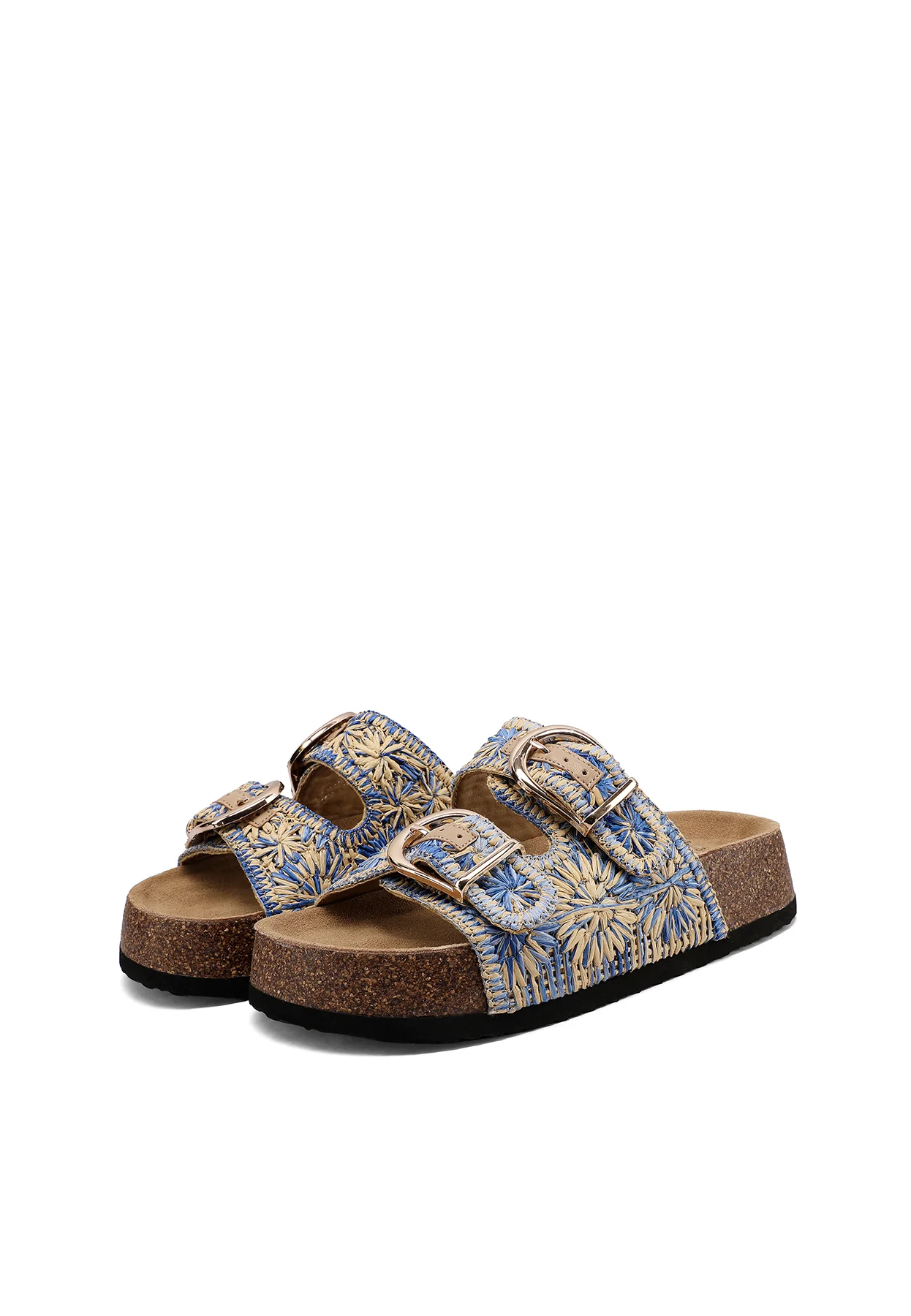 Ciabatte donna rafia con fibbie doppie e platform alto X34-114 - Image 4