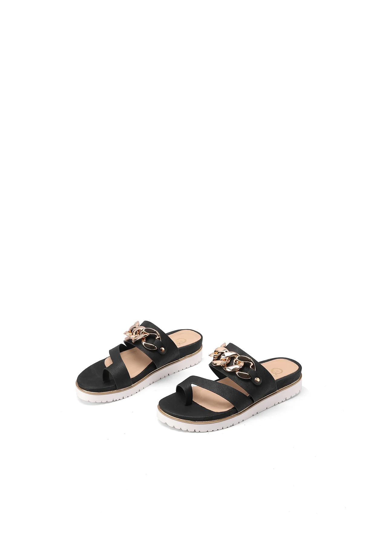 Sandali ciabatte platform nere con catena oro Y6009 - Image 4
