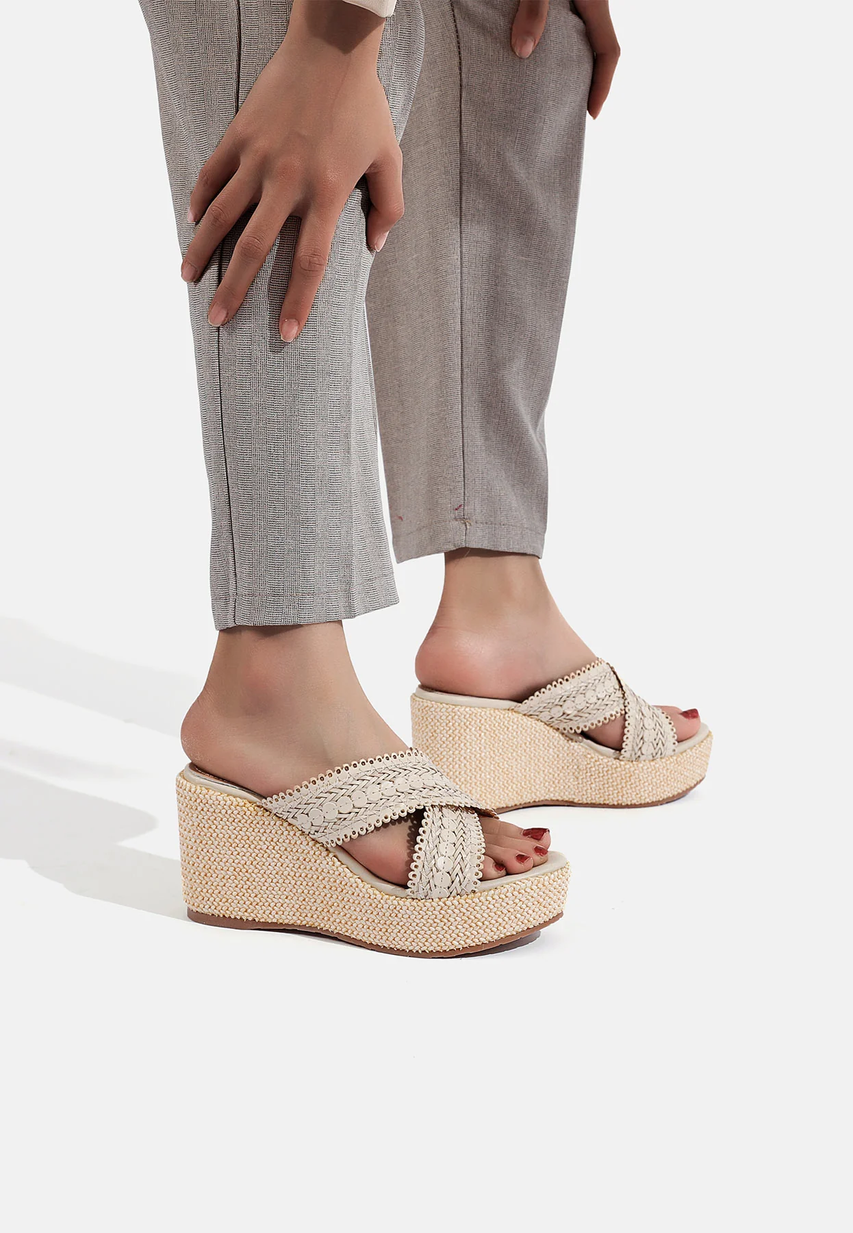 Sandali zeppa con fasce effetto pizzo ZM9433 - Image 19