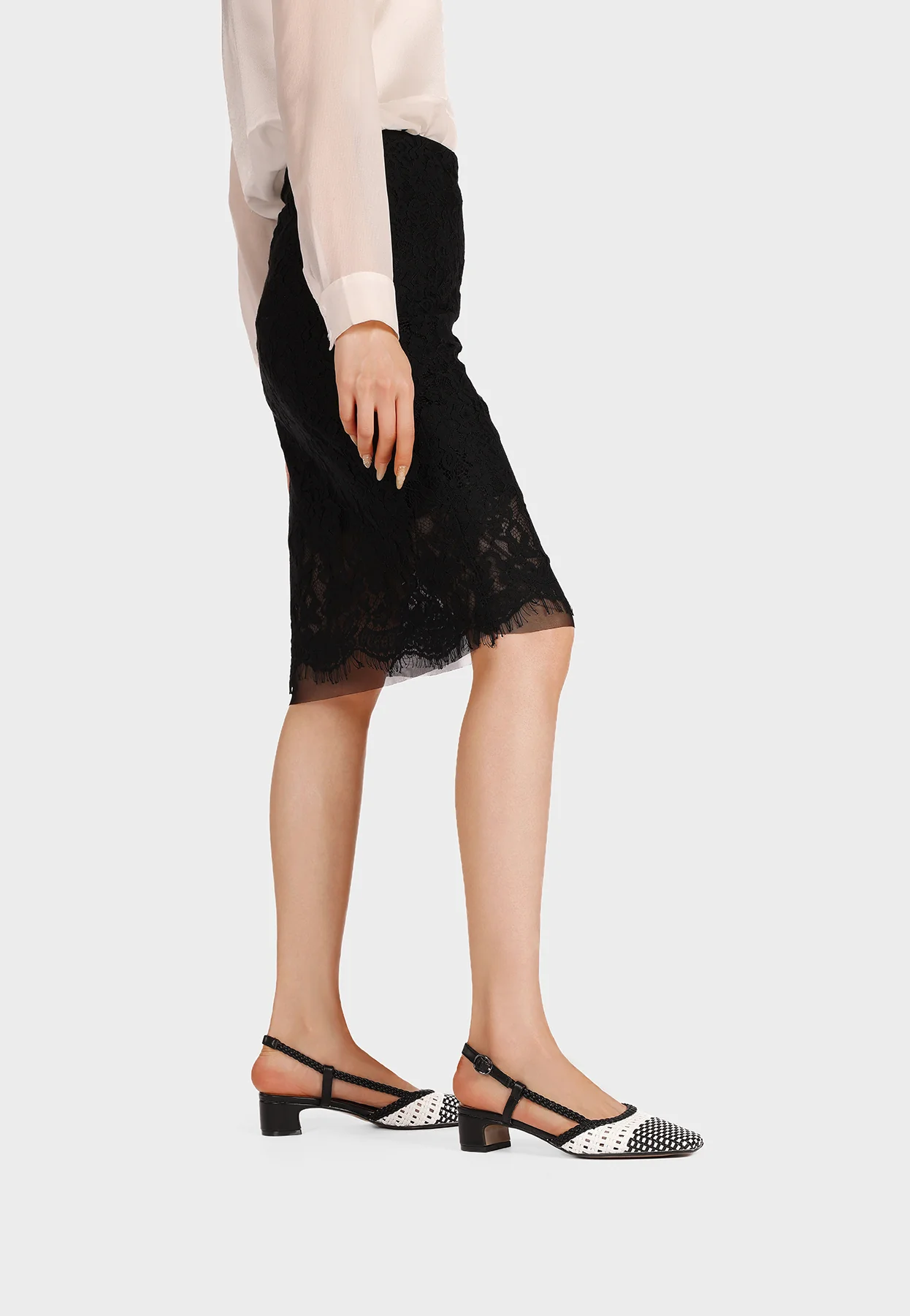Décolleté slingback con trama intrecciata e tacco basso ZM11005 - Image 9