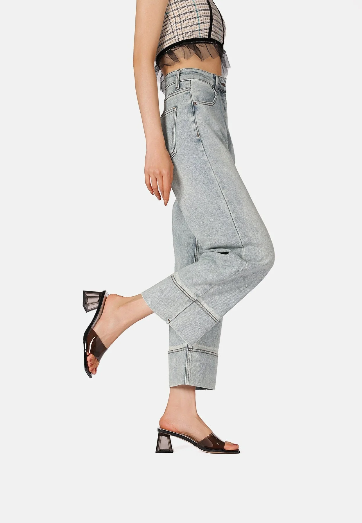Sandali mule con tacco geometrico trasparente ZM9604