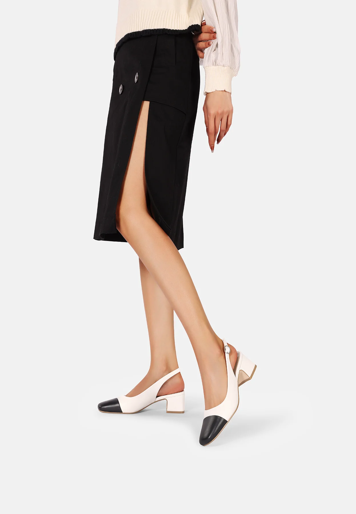 Decollete slingback bicolor con punta a contrasto ZM9701 - Image 14
