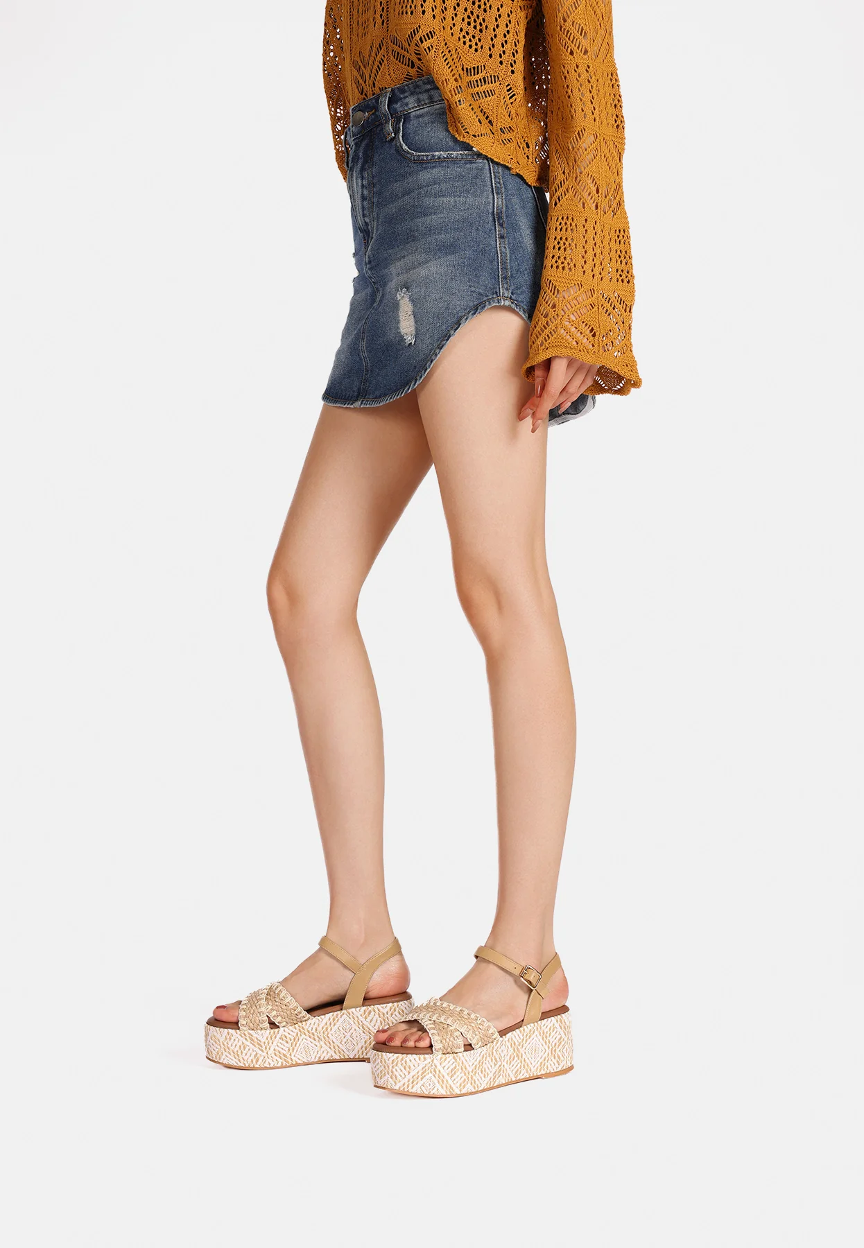Sandali platform con fasce intrecciate e zeppa geometrica ZM9721 - Image 14