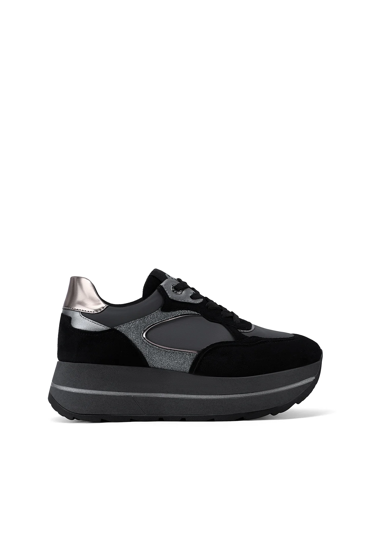 Sneakers da donna nere platform con dettagli metallici X33-17 - Image 2