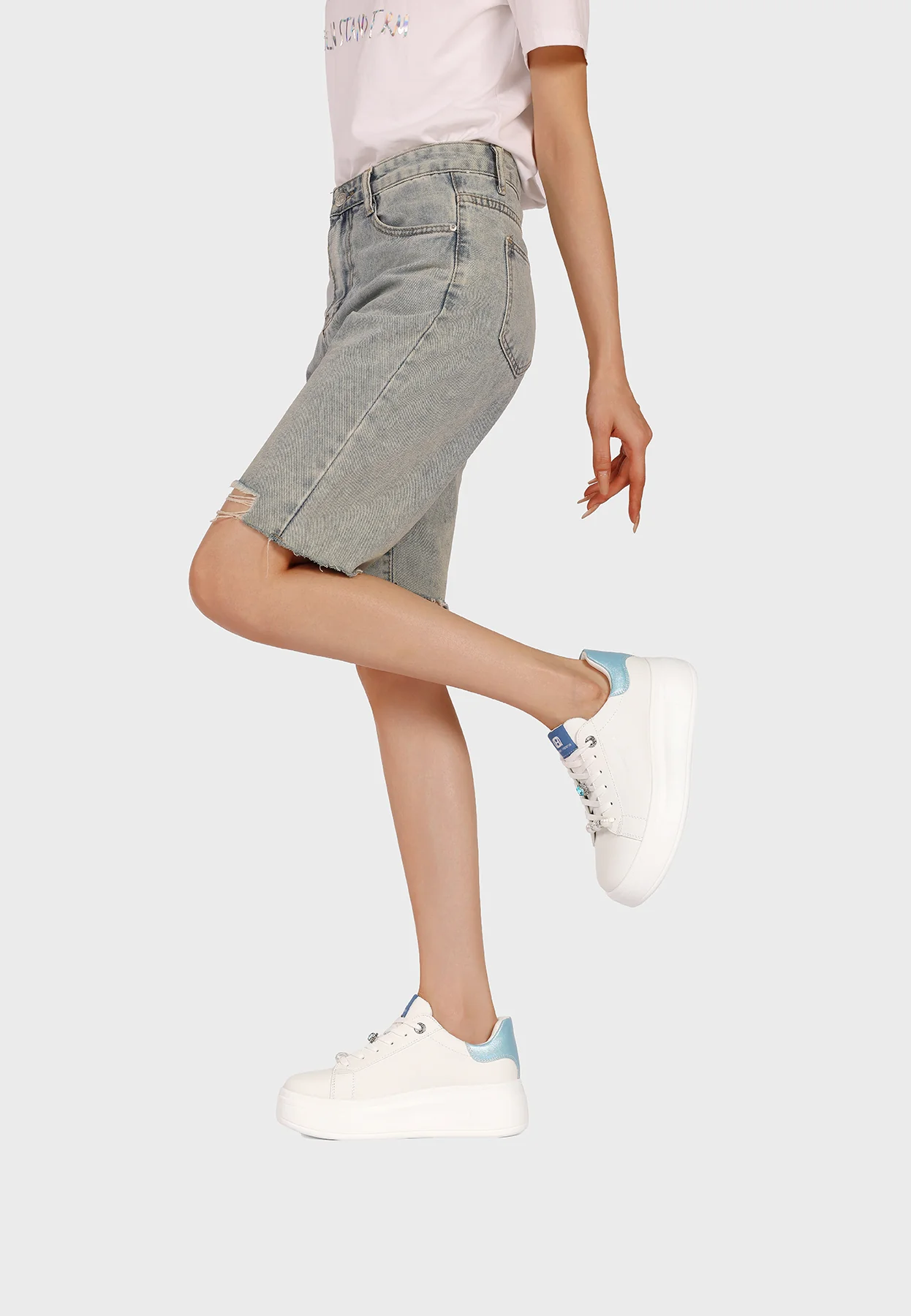 Sneakers donna platform minimal con dettagli gioiello X34-13 - Image 24