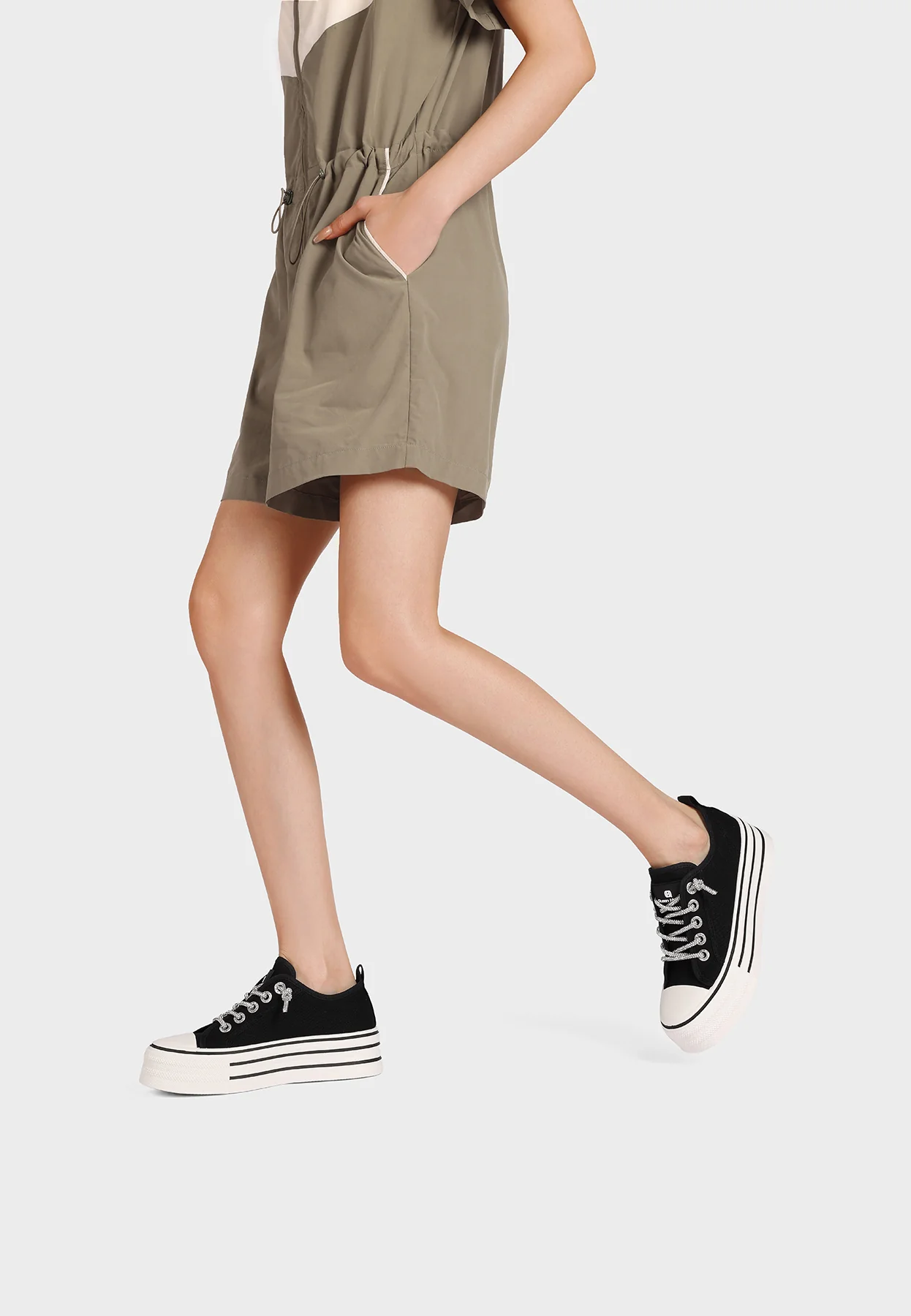 Sneakers platform in tela con lacci glitter XZ002 - Image 9