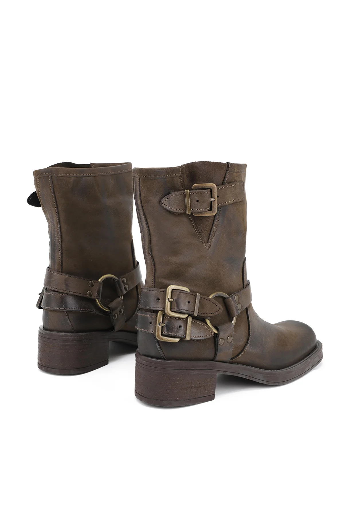 Stivaletto biker nero in vera pelle con fibbie CAMP3 - Image 12