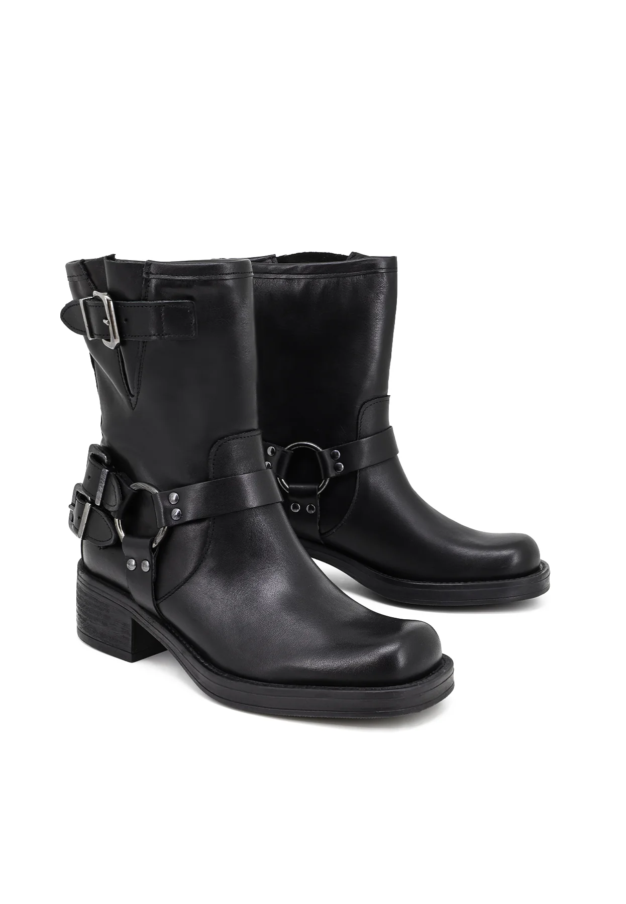 Stivaletto biker nero in vera pelle con fibbie CAMP3 - Image 4