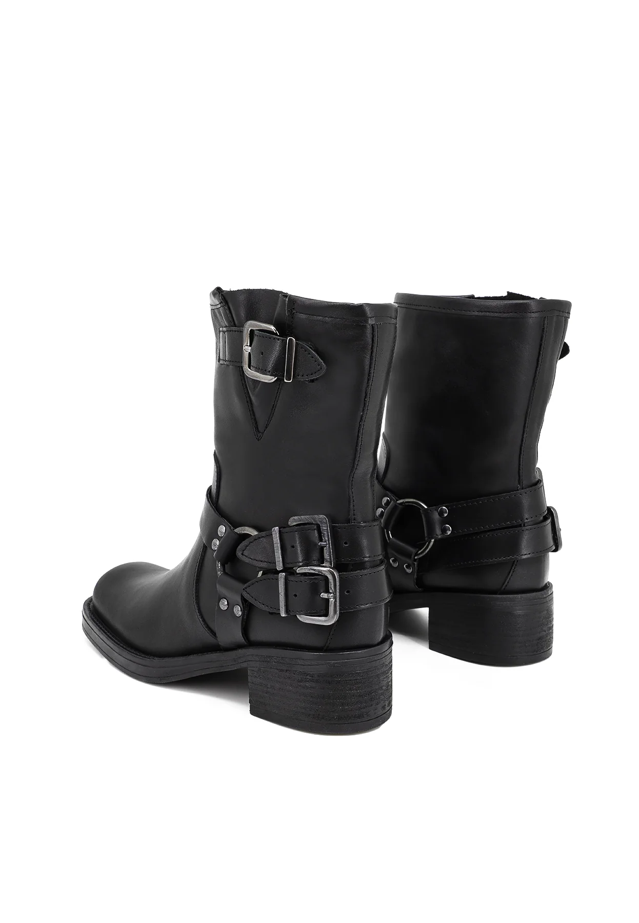 Stivaletto biker nero in vera pelle con fibbie CAMP3 - Image 5