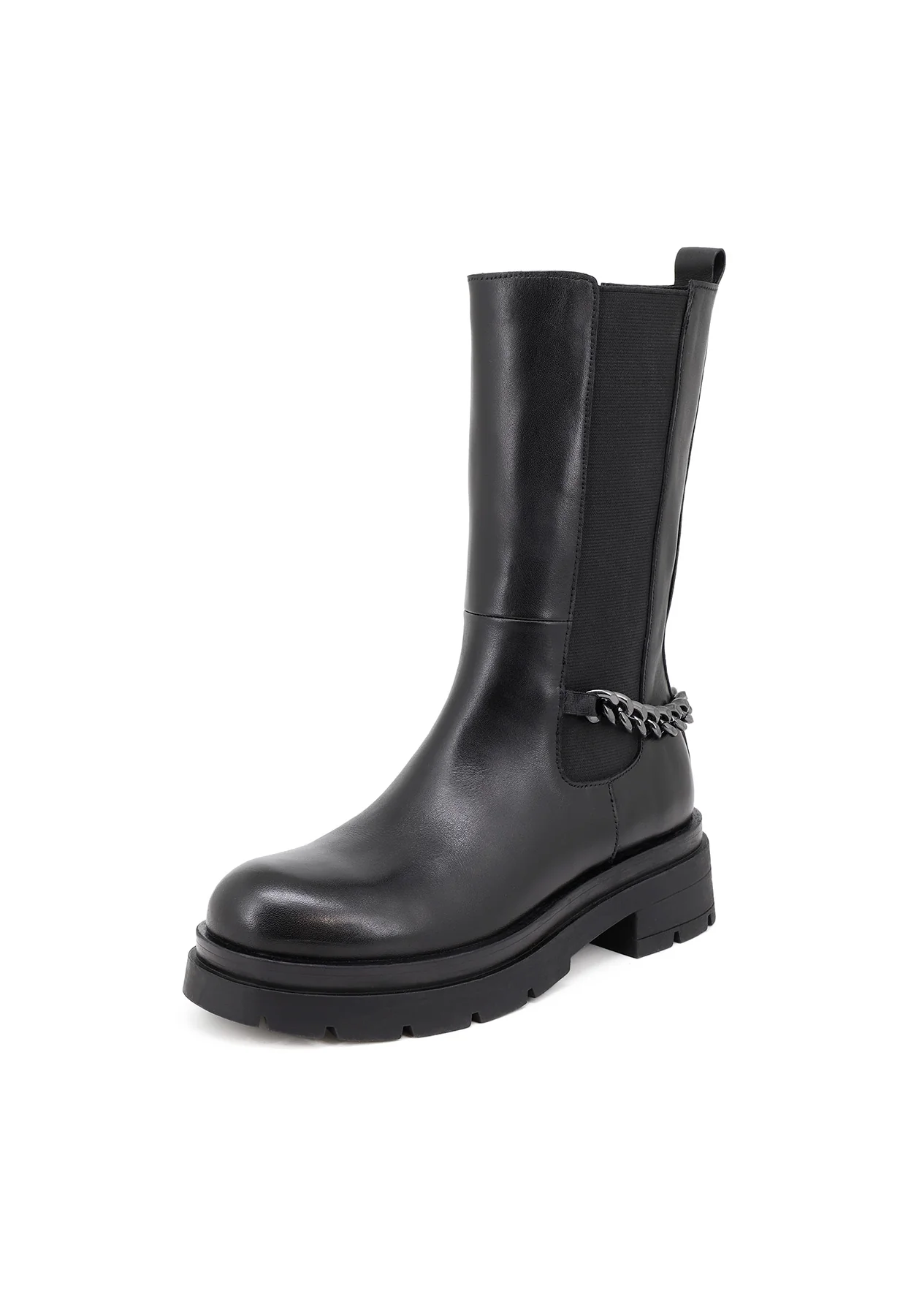 Stivale nero in vera pelle con catena QH-22 S-278 - Image 3