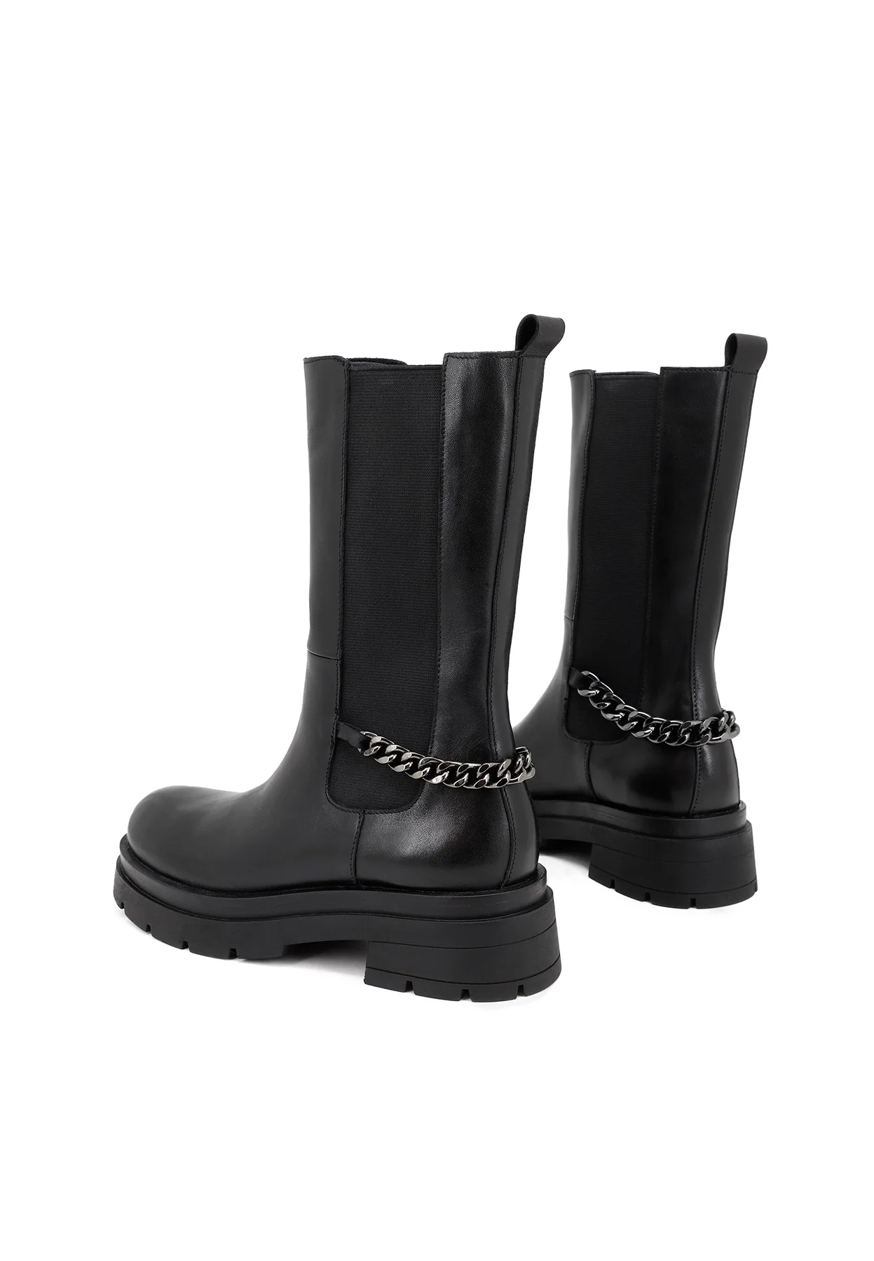 Stivale nero in vera pelle con catena QH-22 S-278 - Image 6