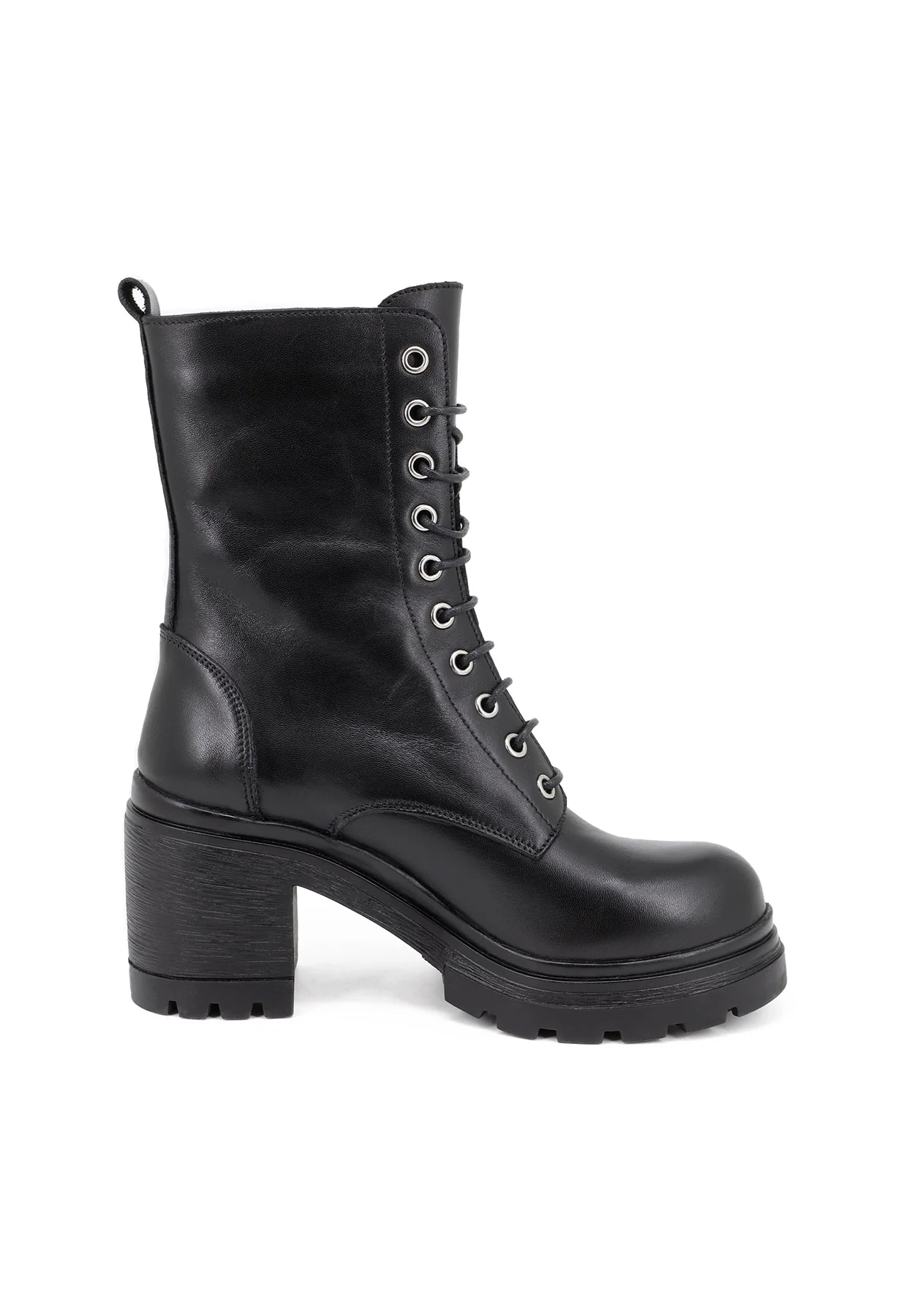 Stivaletti anfibi neri con tacco alto e lacci QH-22 S-286