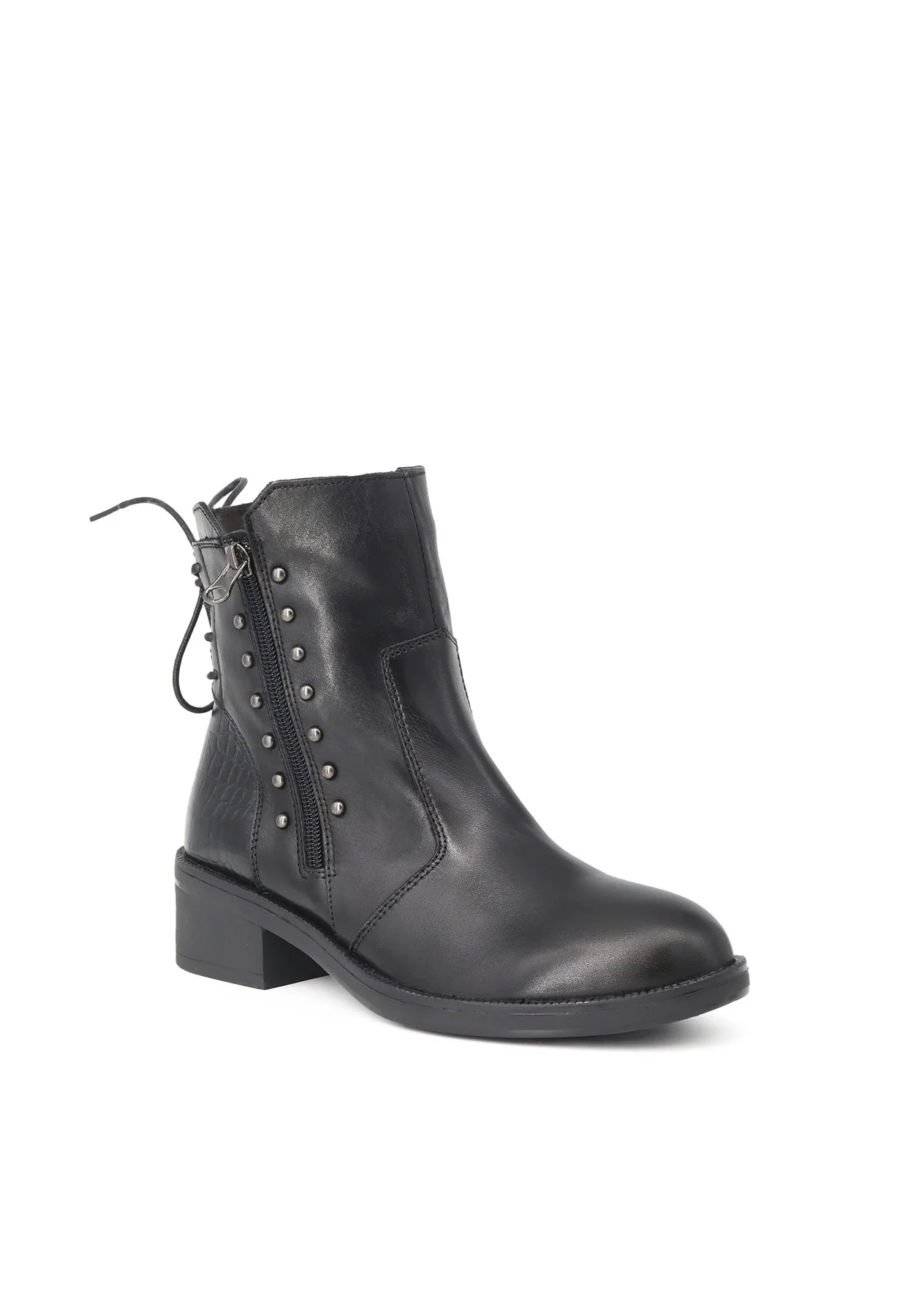 Stivaletto nero in vera pelle con zip e borchie QH-22 S268 - Image 2
