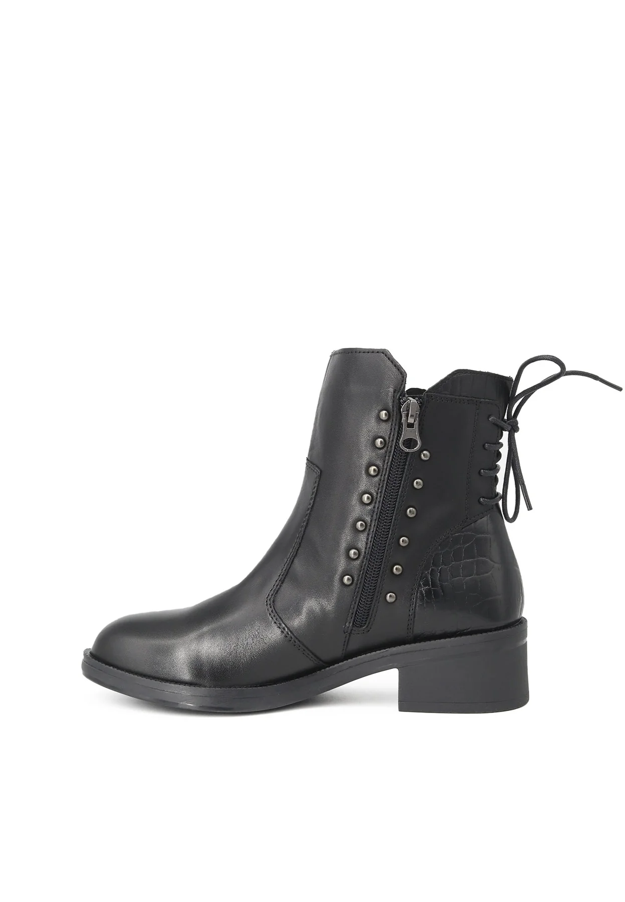 Stivaletto nero in vera pelle con zip e borchie QH-22 S268 - Image 4