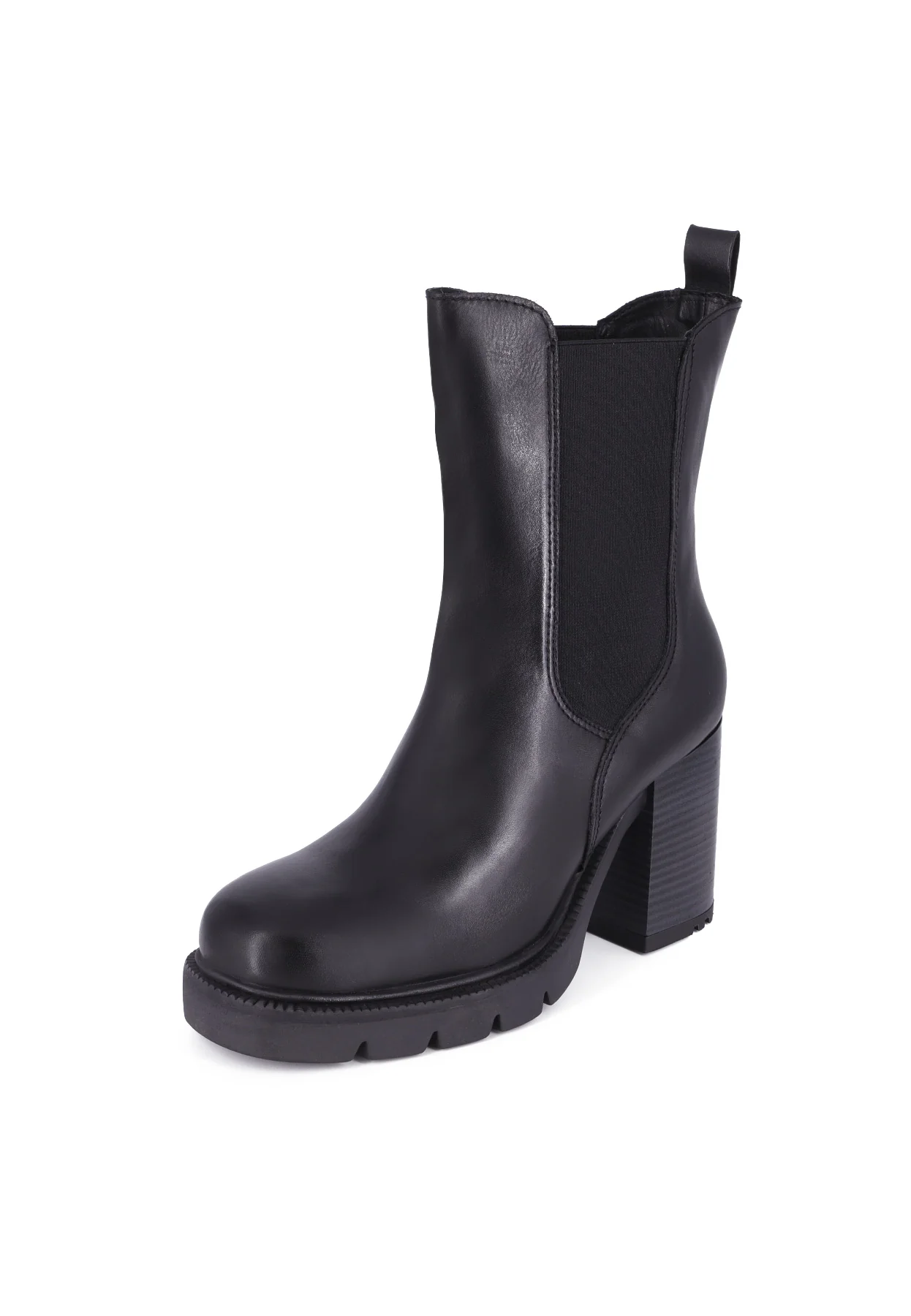 Stivaletto nero in vera pelle con tacco largo ed elastico laterale QH23 S399 - Image 6