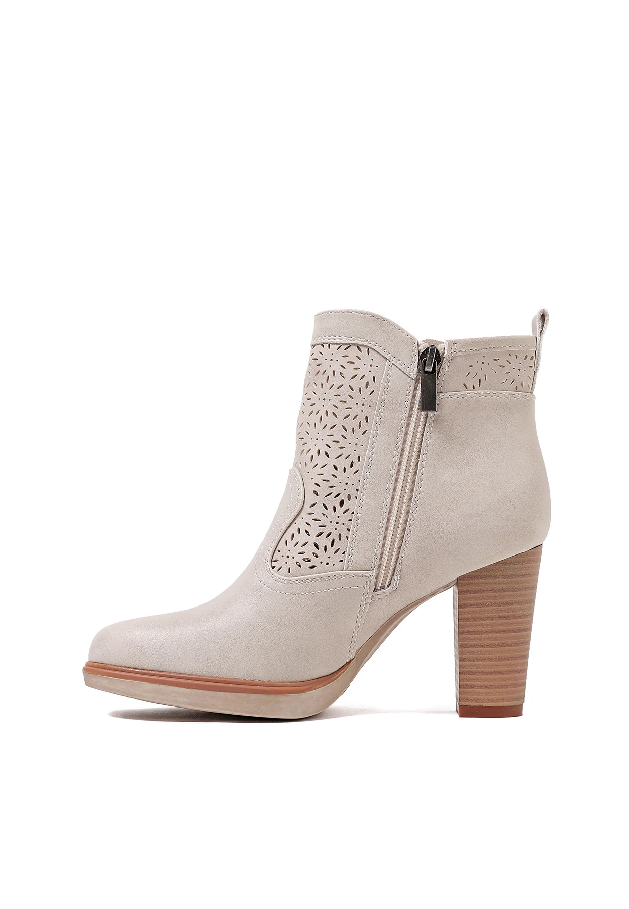 Stivaletto traforato beige con plateau e tacco alto X30-113 - Image 3