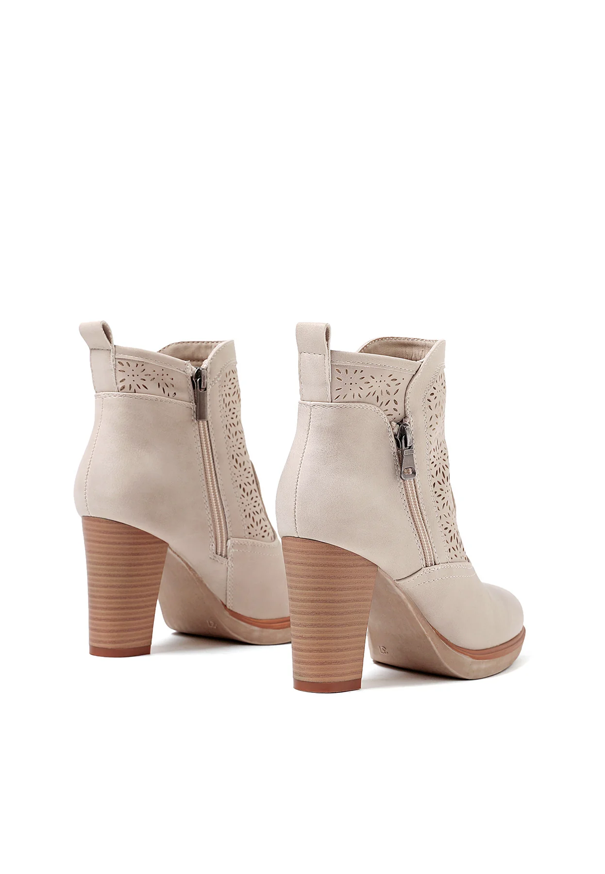 Stivaletto traforato beige con plateau e tacco alto X30-113 - Image 5