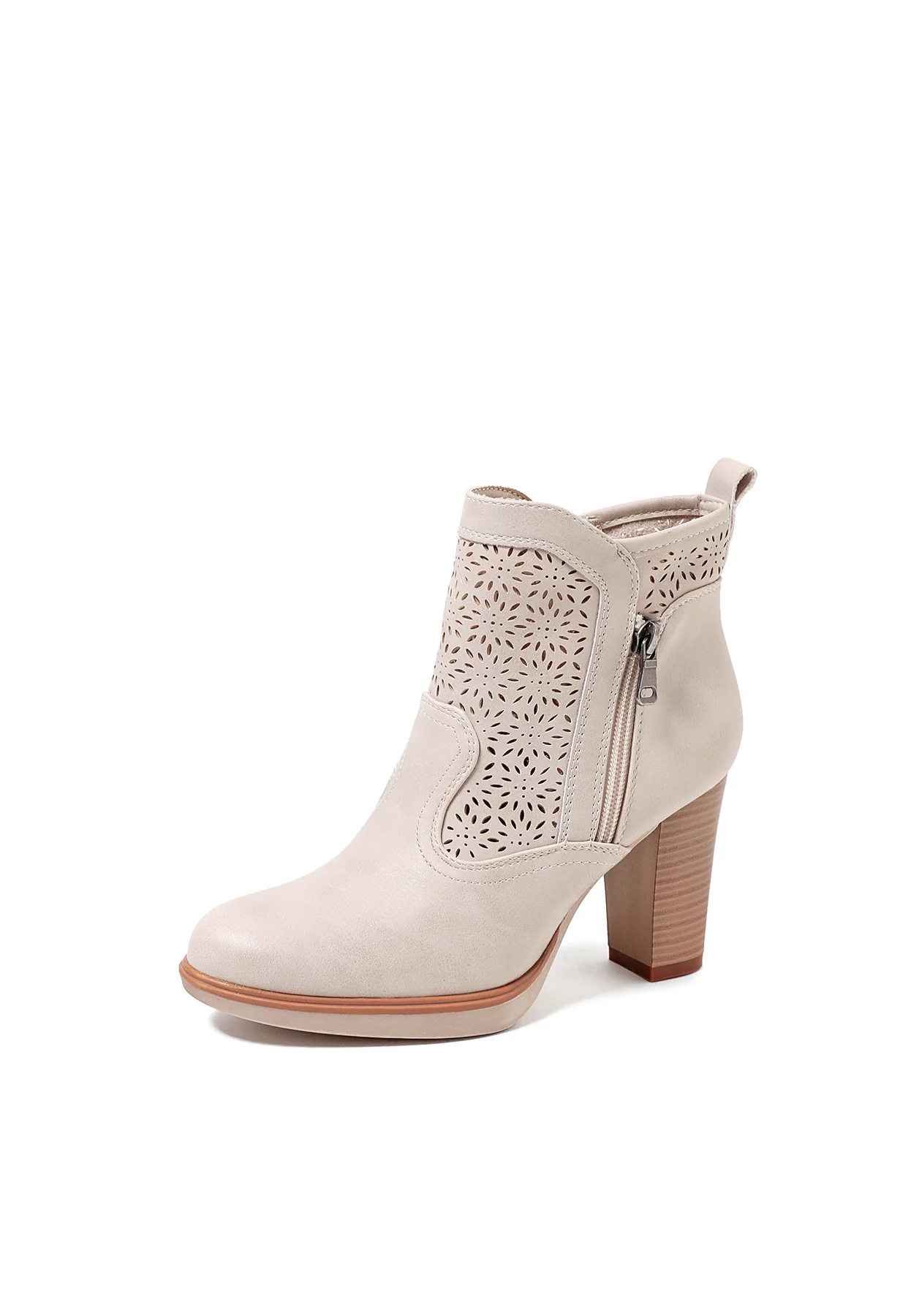 Stivaletto traforato beige con plateau e tacco alto X30-113 - Image 7