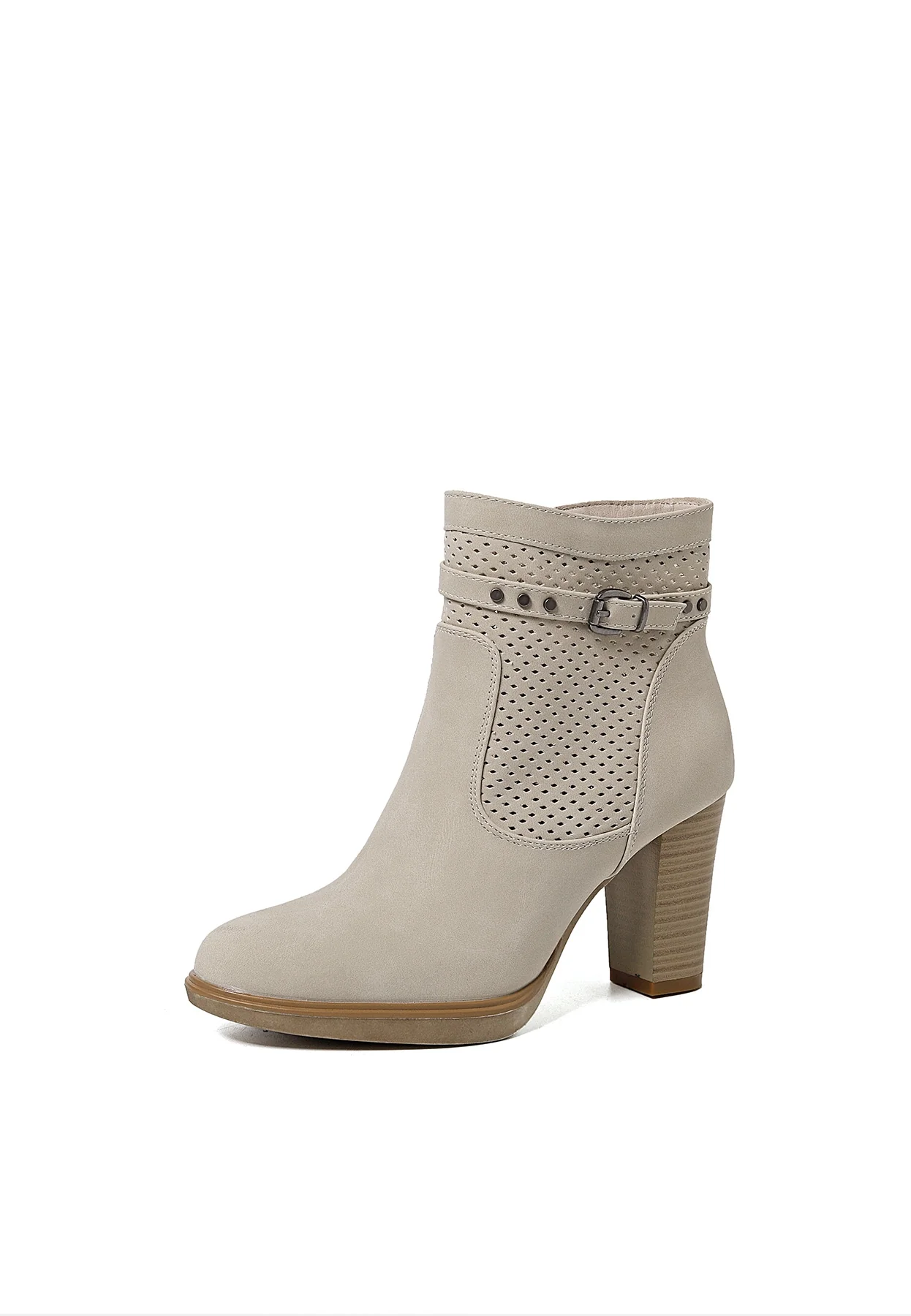 Stivaletto traforato beige con tacco alto X28-107 - Image 7