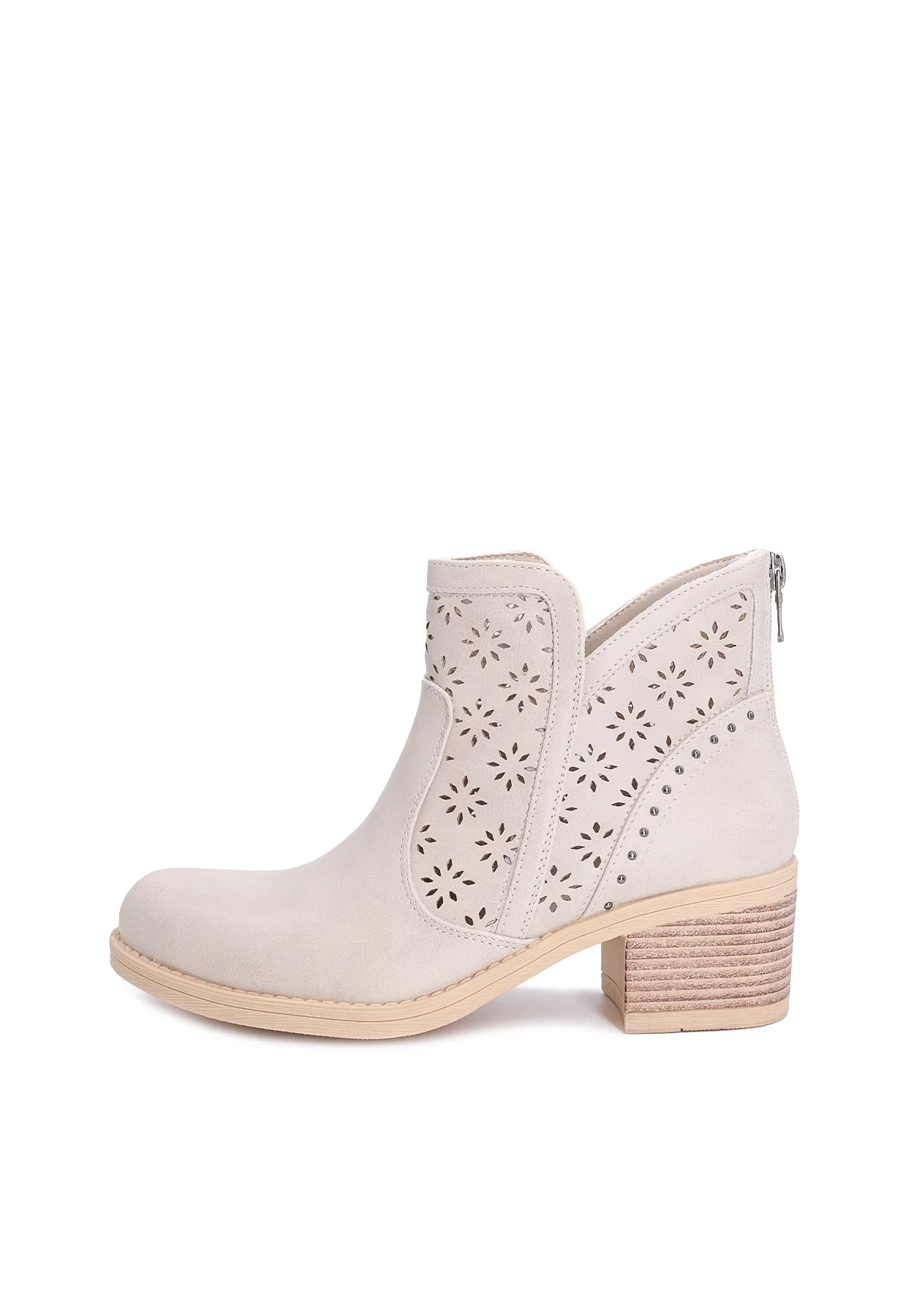 Stivaletto traforato beige con tacco medio X30-106 - Image 11