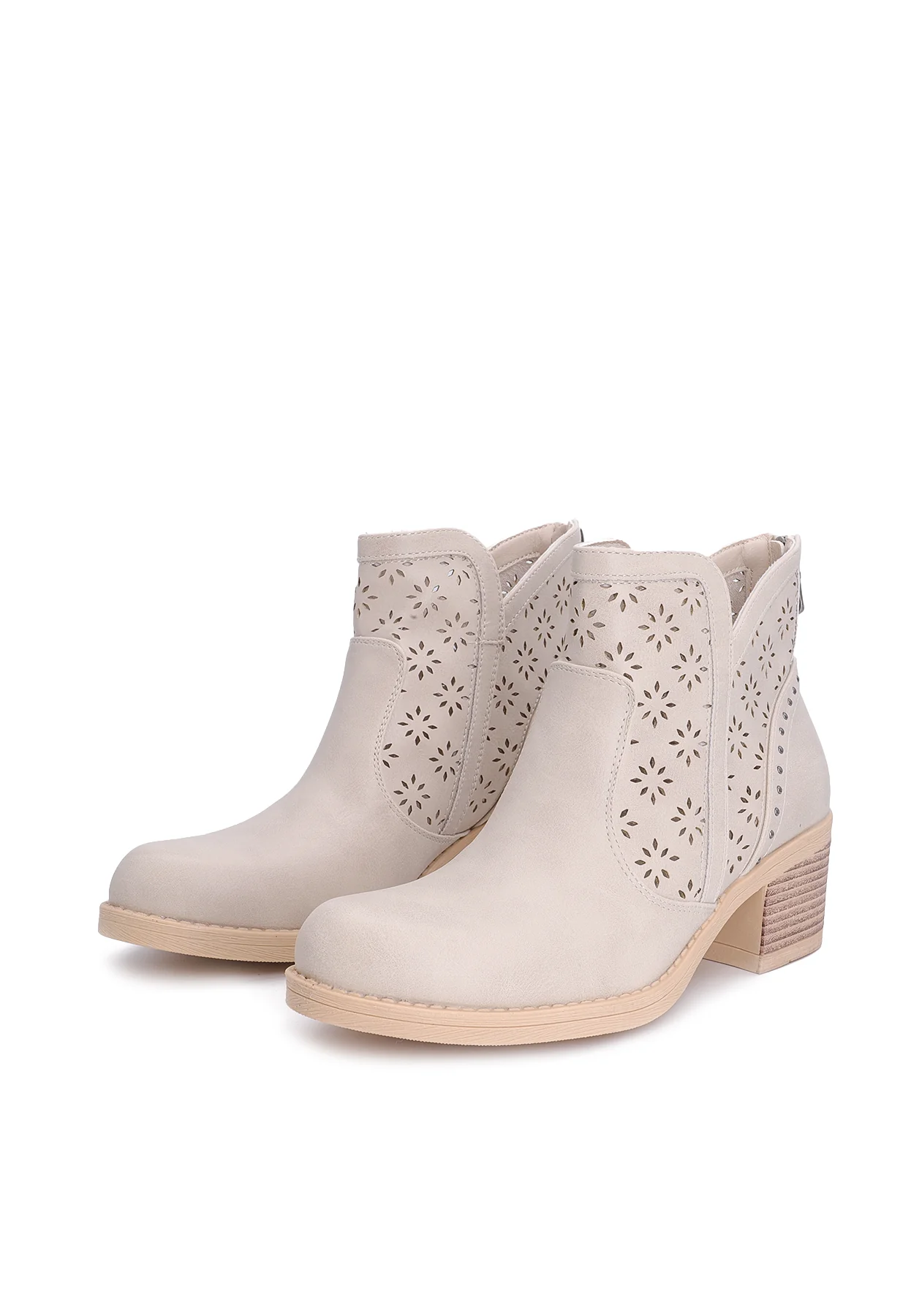 Stivaletto traforato beige con tacco medio X30-106 - Image 14