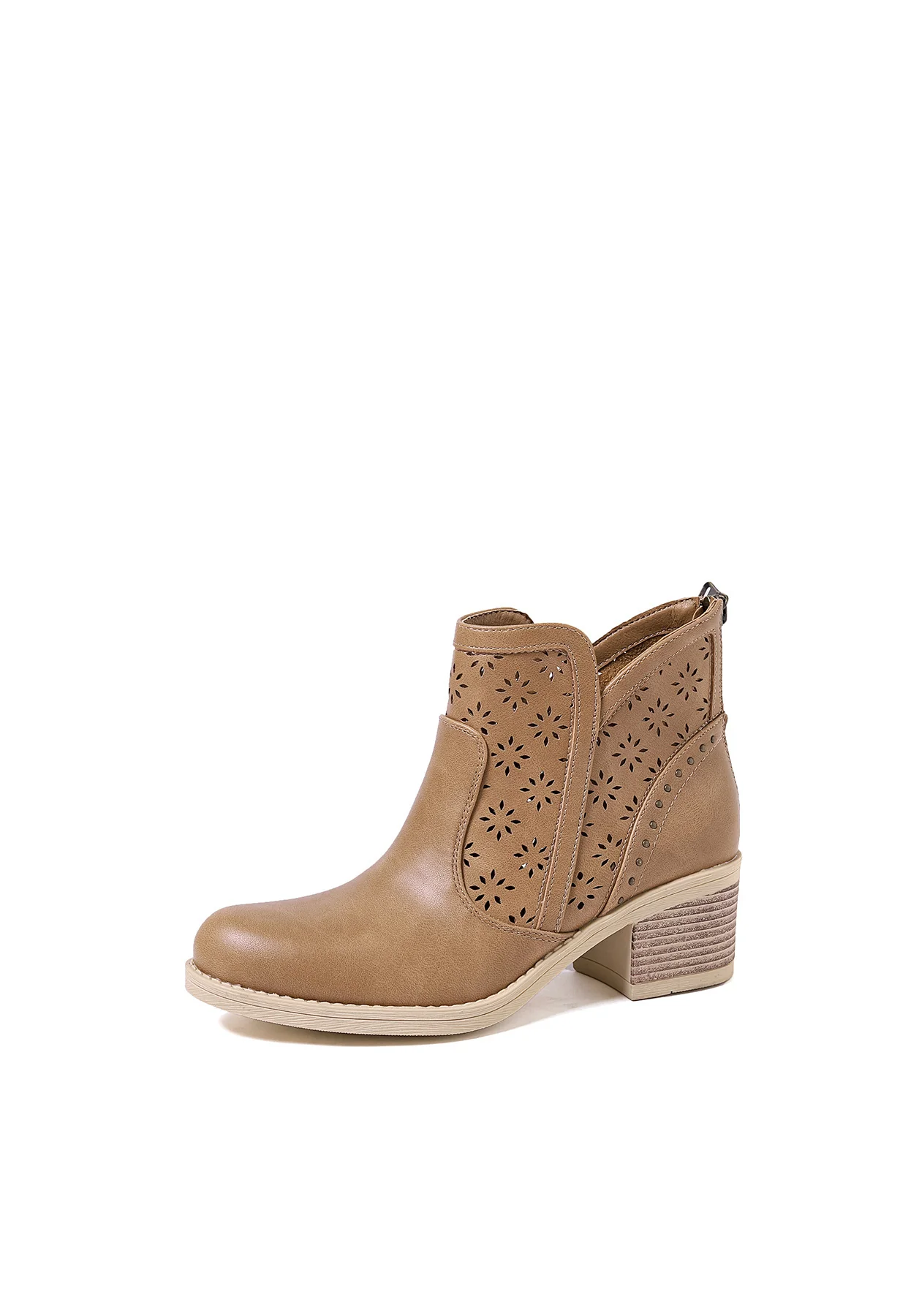 Stivaletto traforato beige con tacco medio X30-106 - Image 5