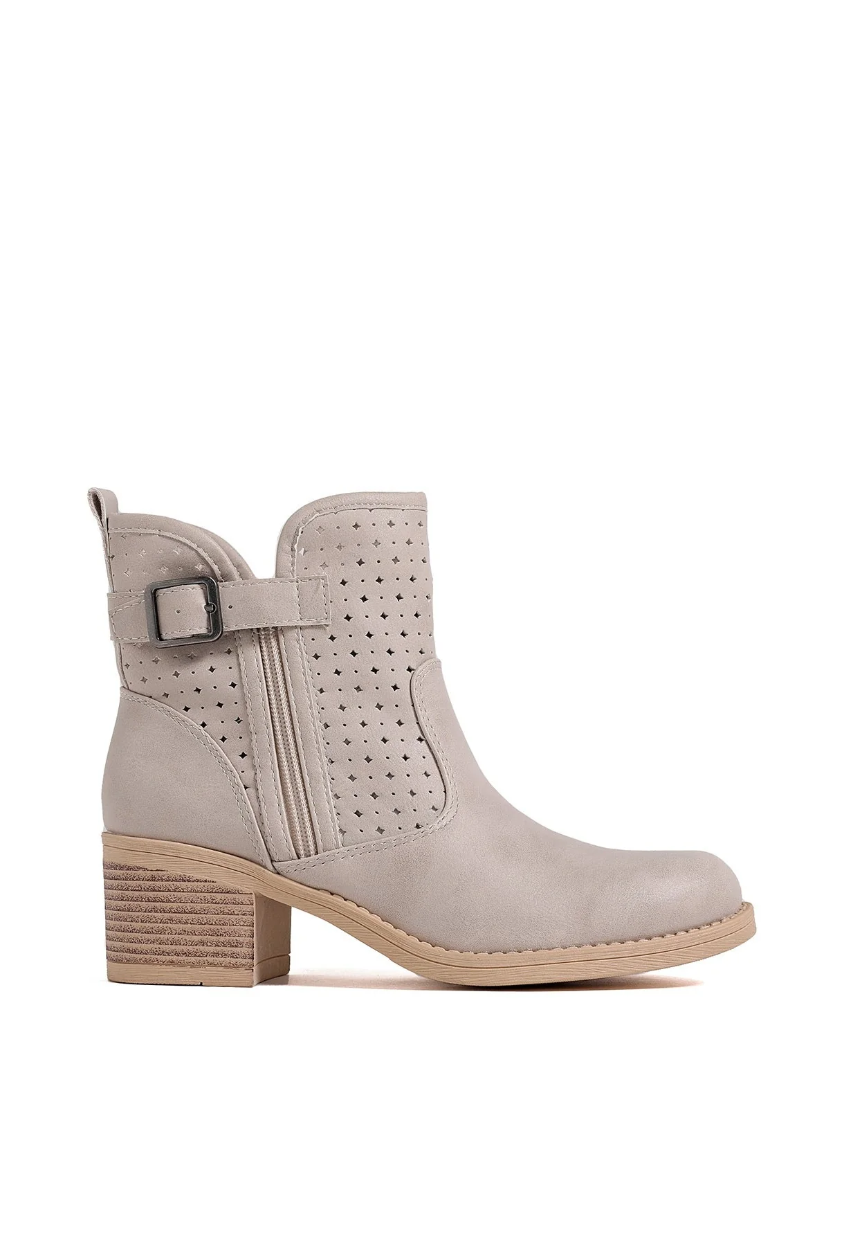 Stivaletto beige traforato con tacco medio X30-107 - Image 18