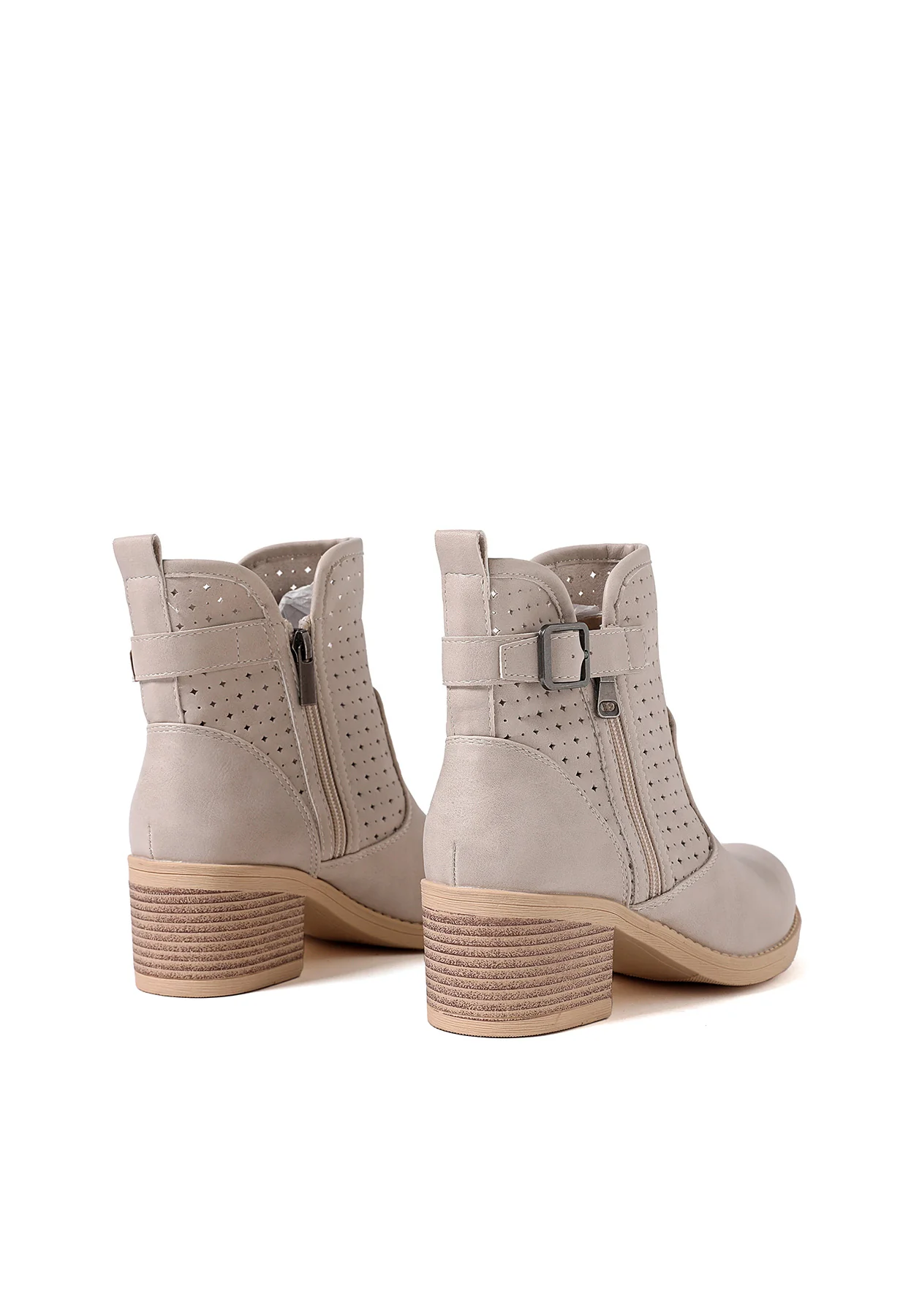 Stivaletto beige traforato con tacco medio X30-107 - Image 21